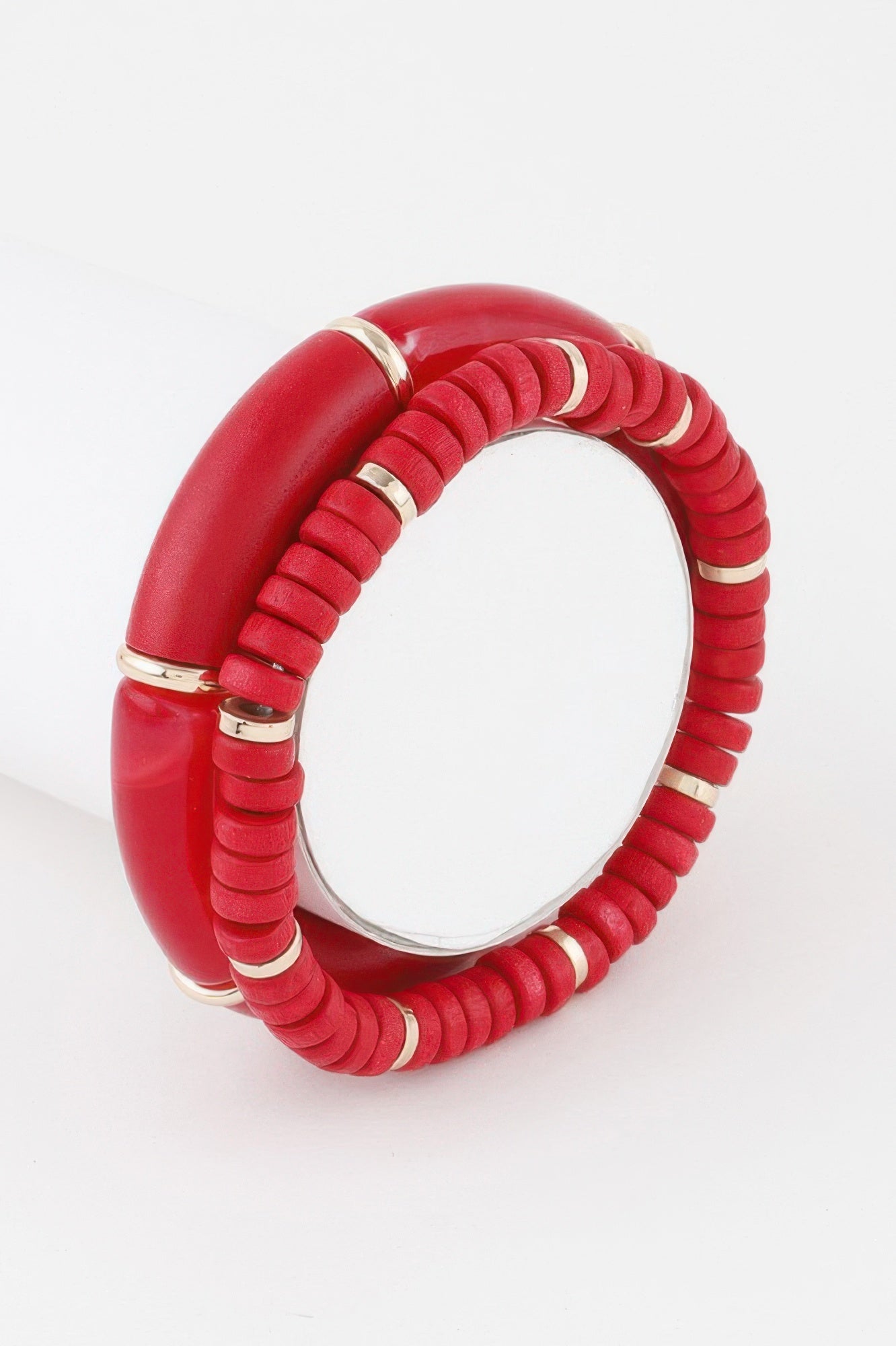 Layered Textured Bead Bracelet with Gold-Tone Accents Secondary image