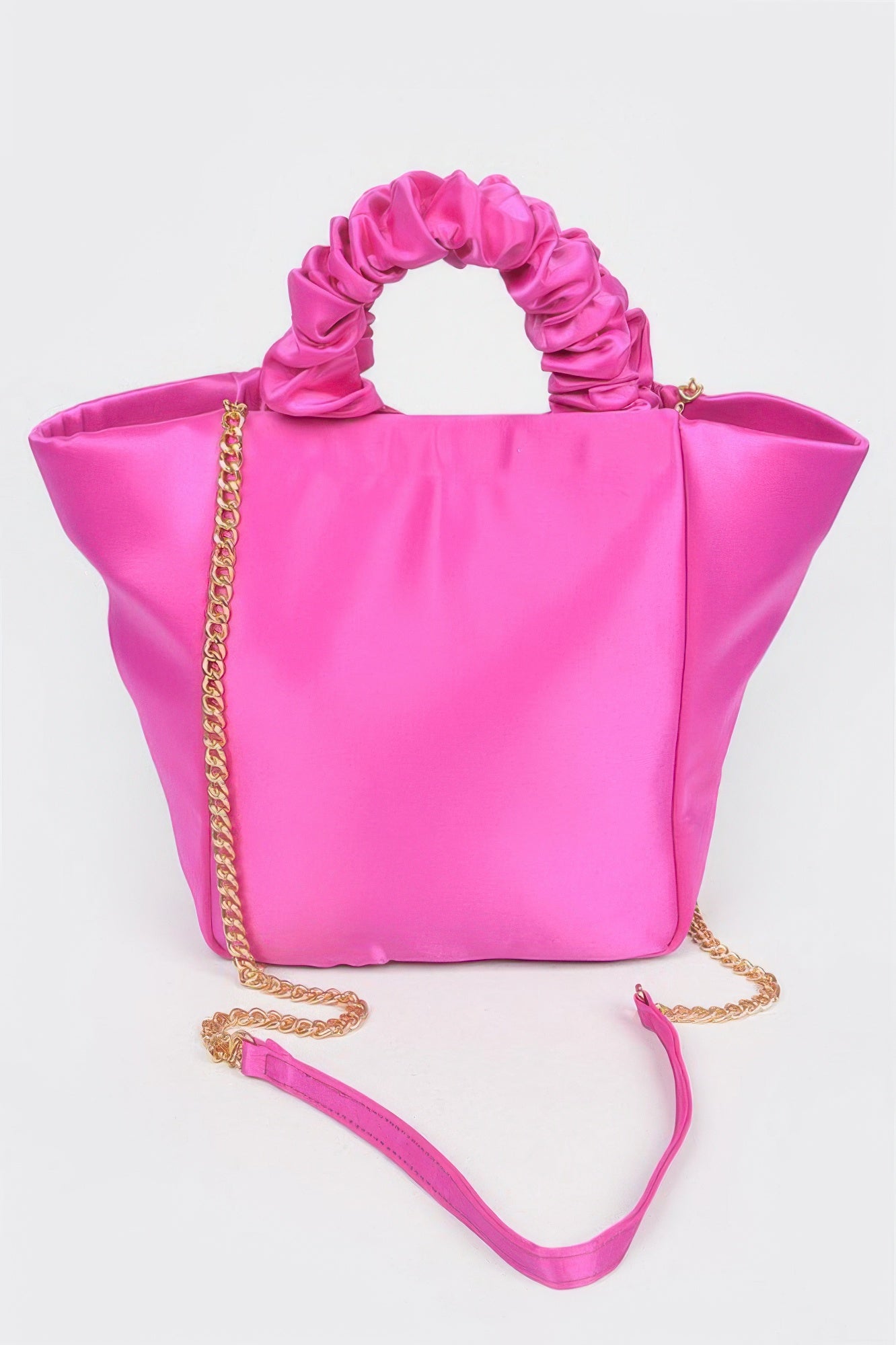Satin Tote Bag with Ruched Handles and Chain Secondary image