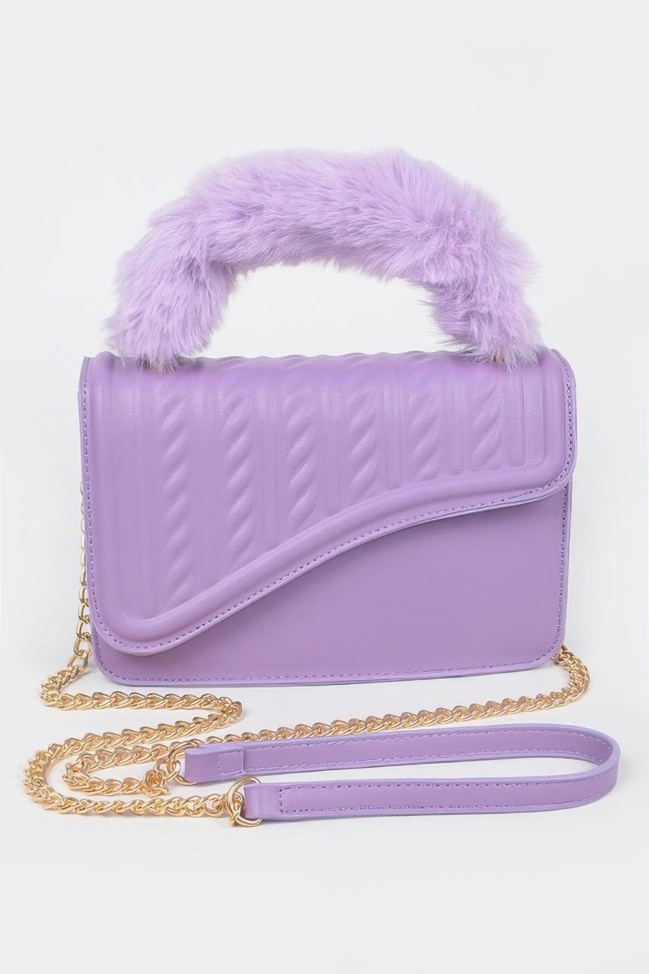 Textured Flap Handbag with Faux-Fur Handle Secondary image