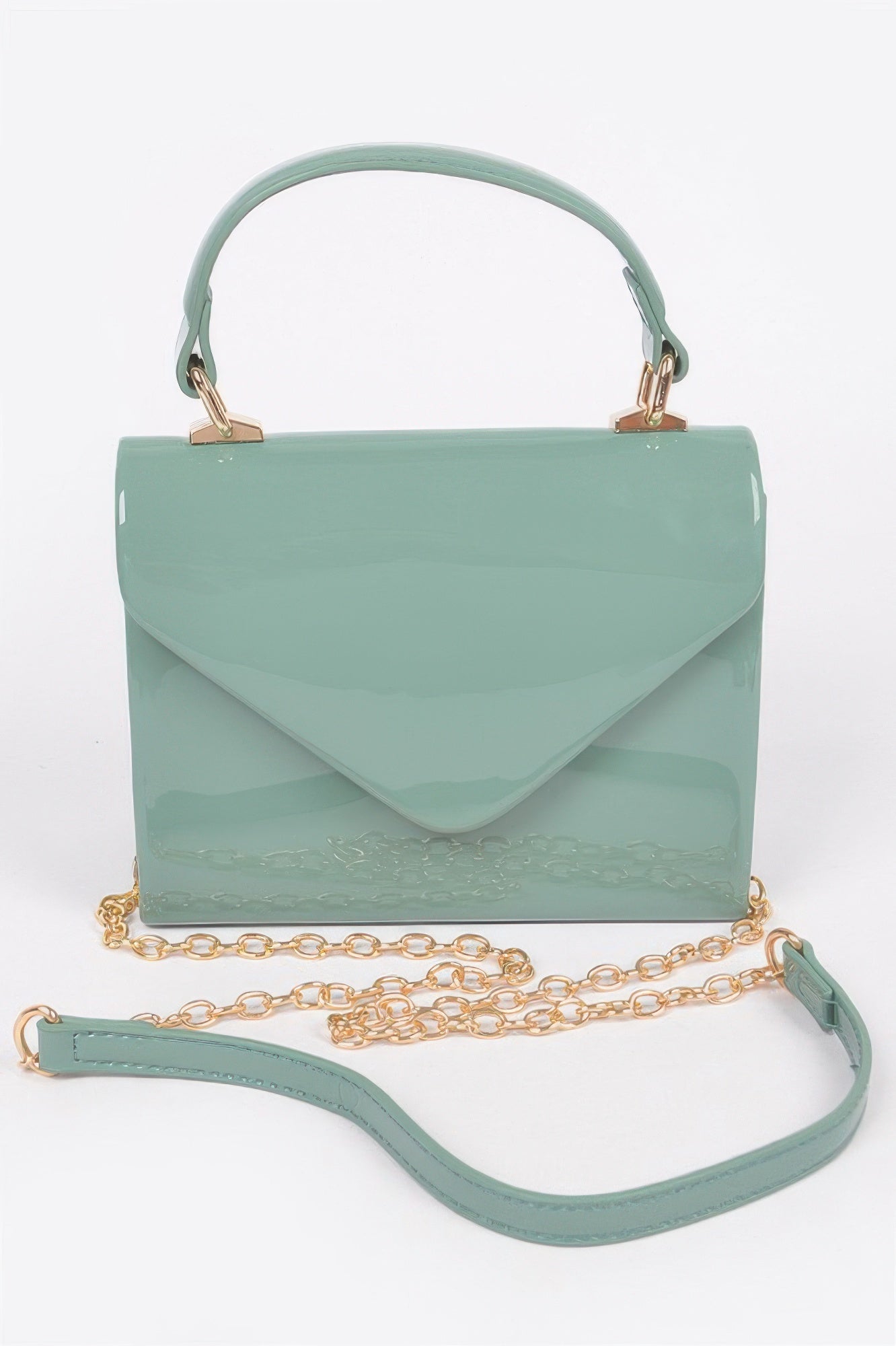 Glossy Enamel Faux Leather Top-Handle Clutch Secondary image