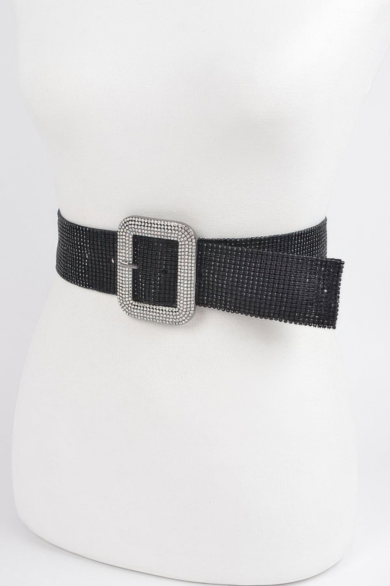 Black Rhinestone Statement Belt with Silver Buckle Secondary image