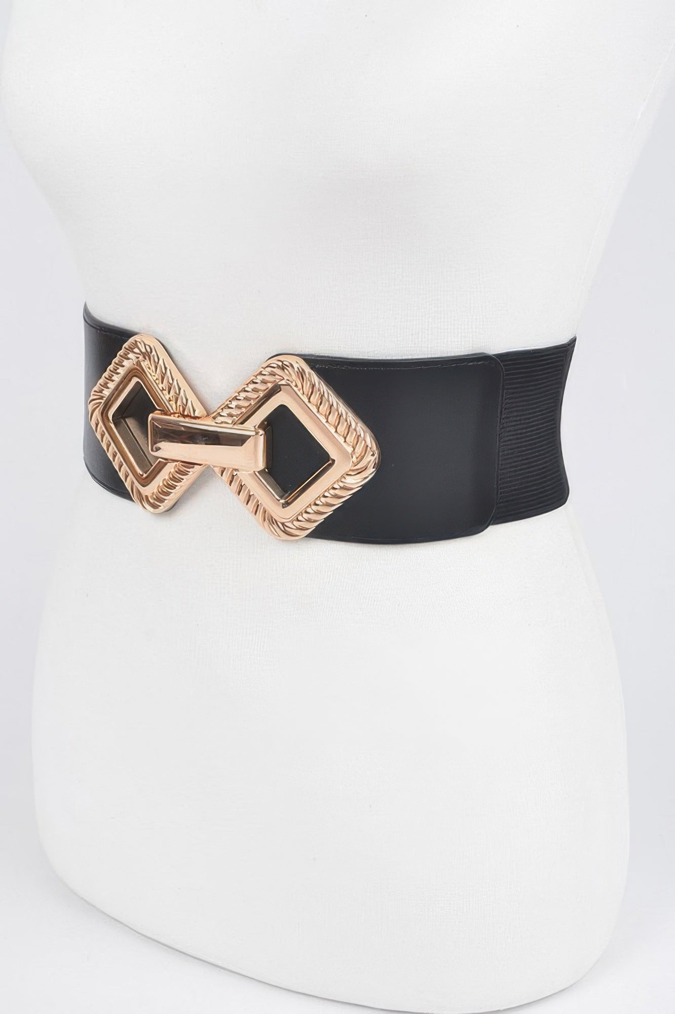 Wide Black Stretch Belt With Ornate Gold Buckle Secondary image