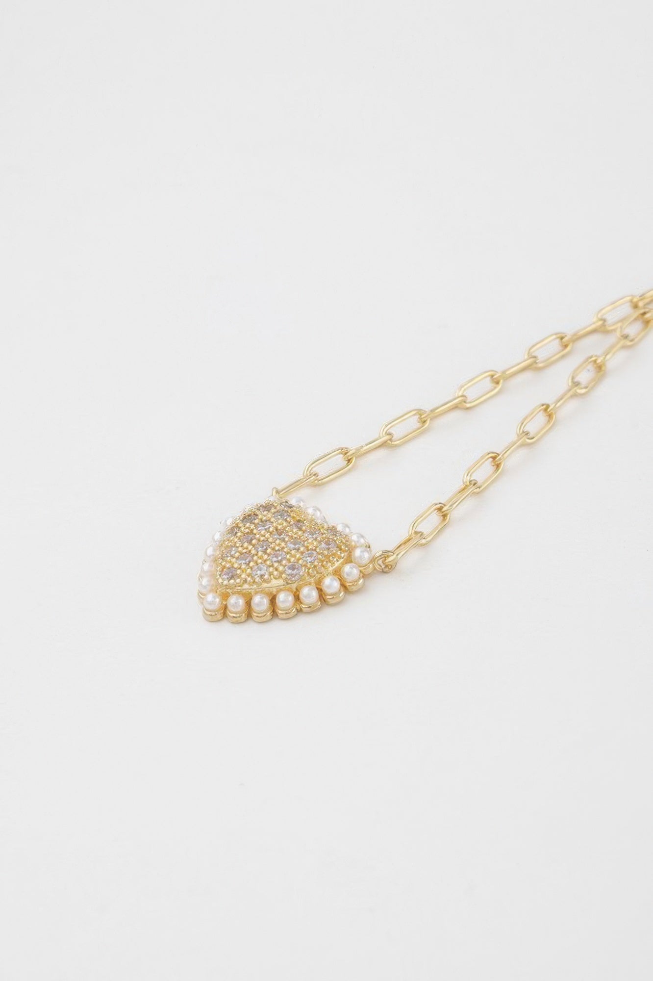 Gold Cream Rhinestone Heart Pendant Necklace Secondary image