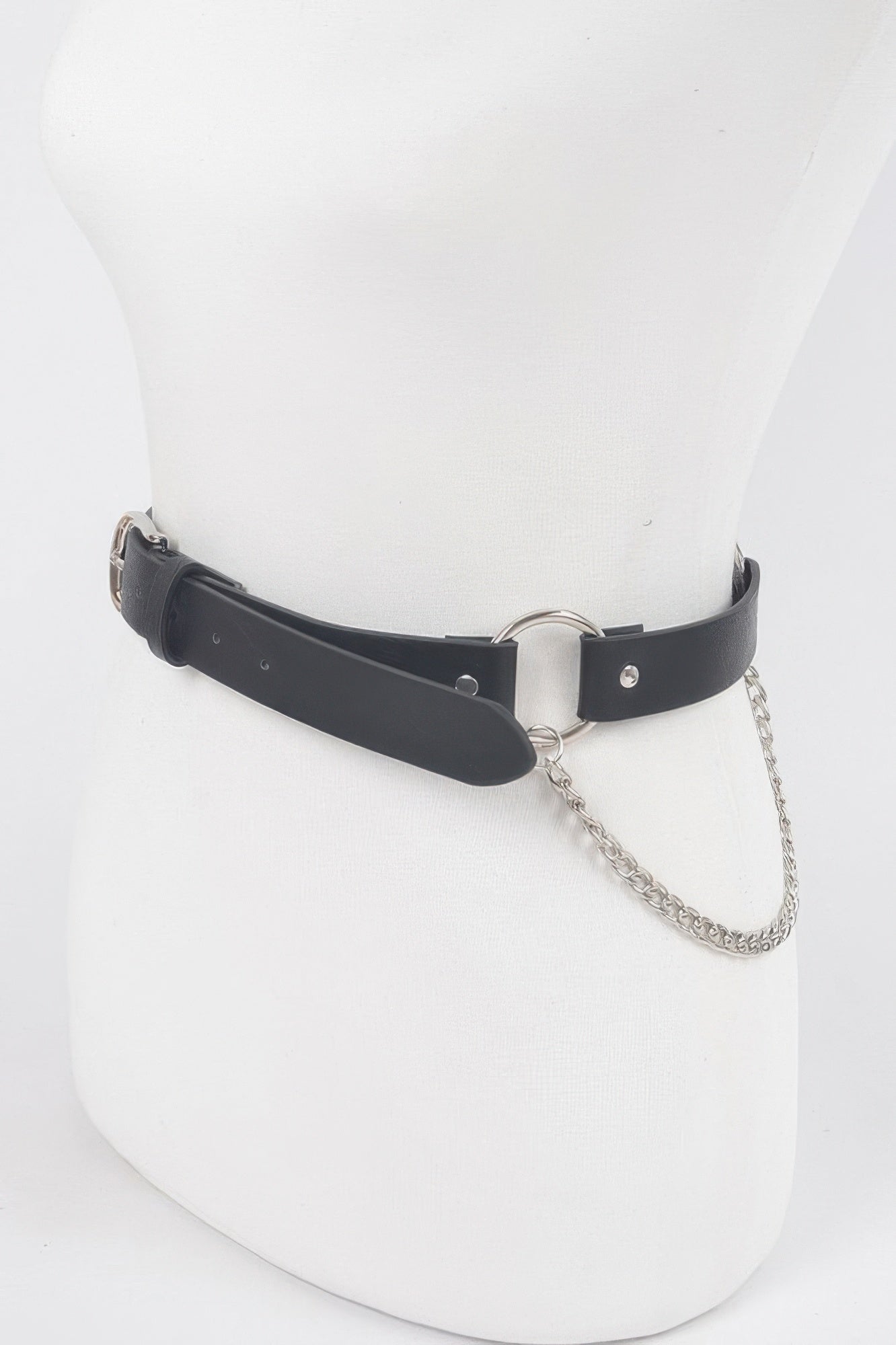 Black Structured Belt with Back Chain Accent Secondary image