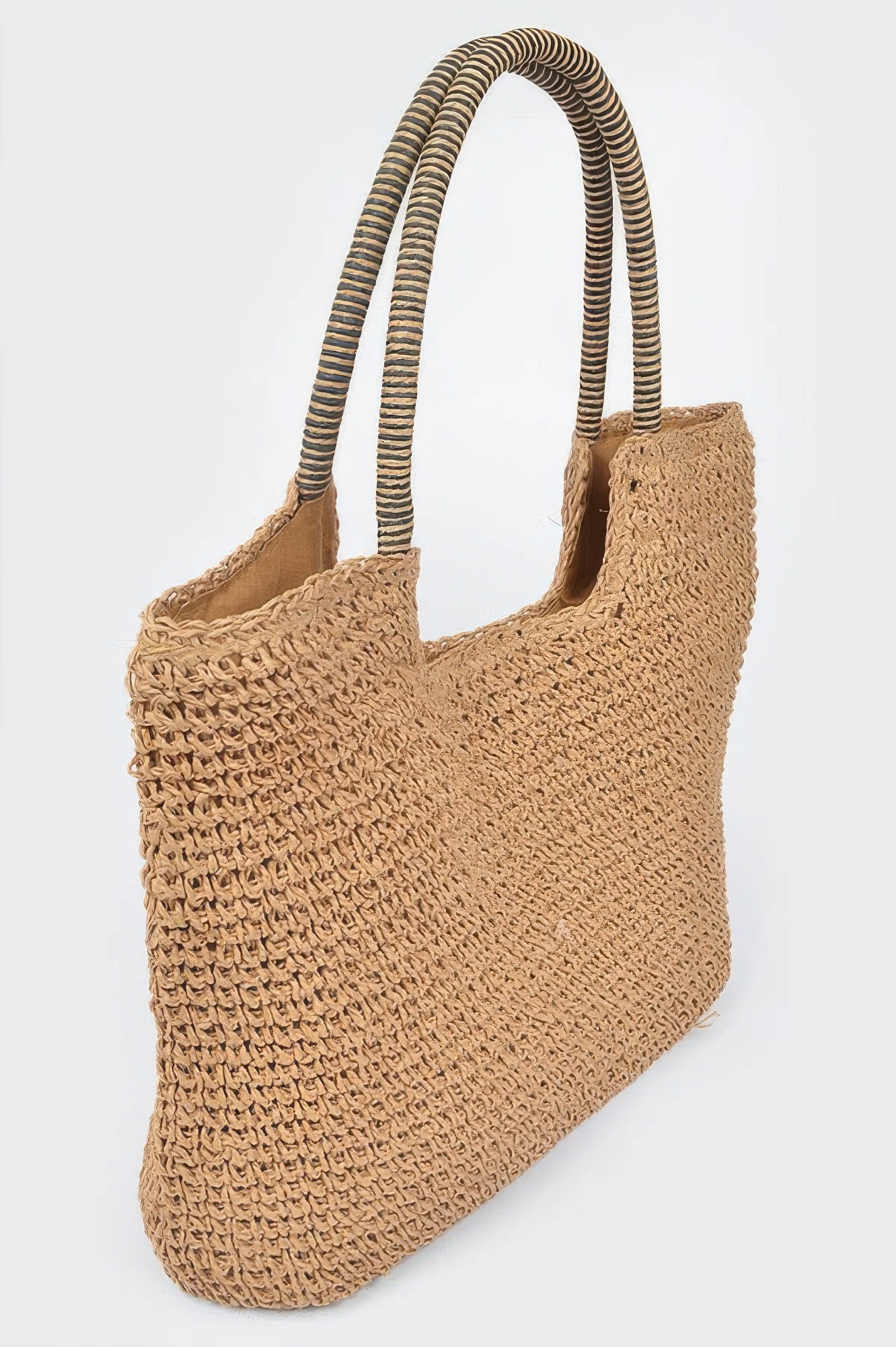 Khaki Woven Faux Straw Tote Bag Secondary image
