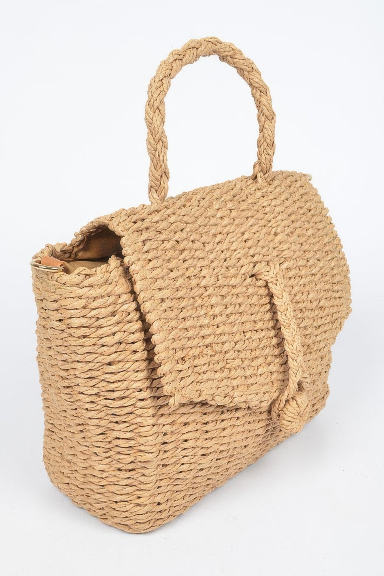 Khaki Faux Straw Woven Handbag Secondary image