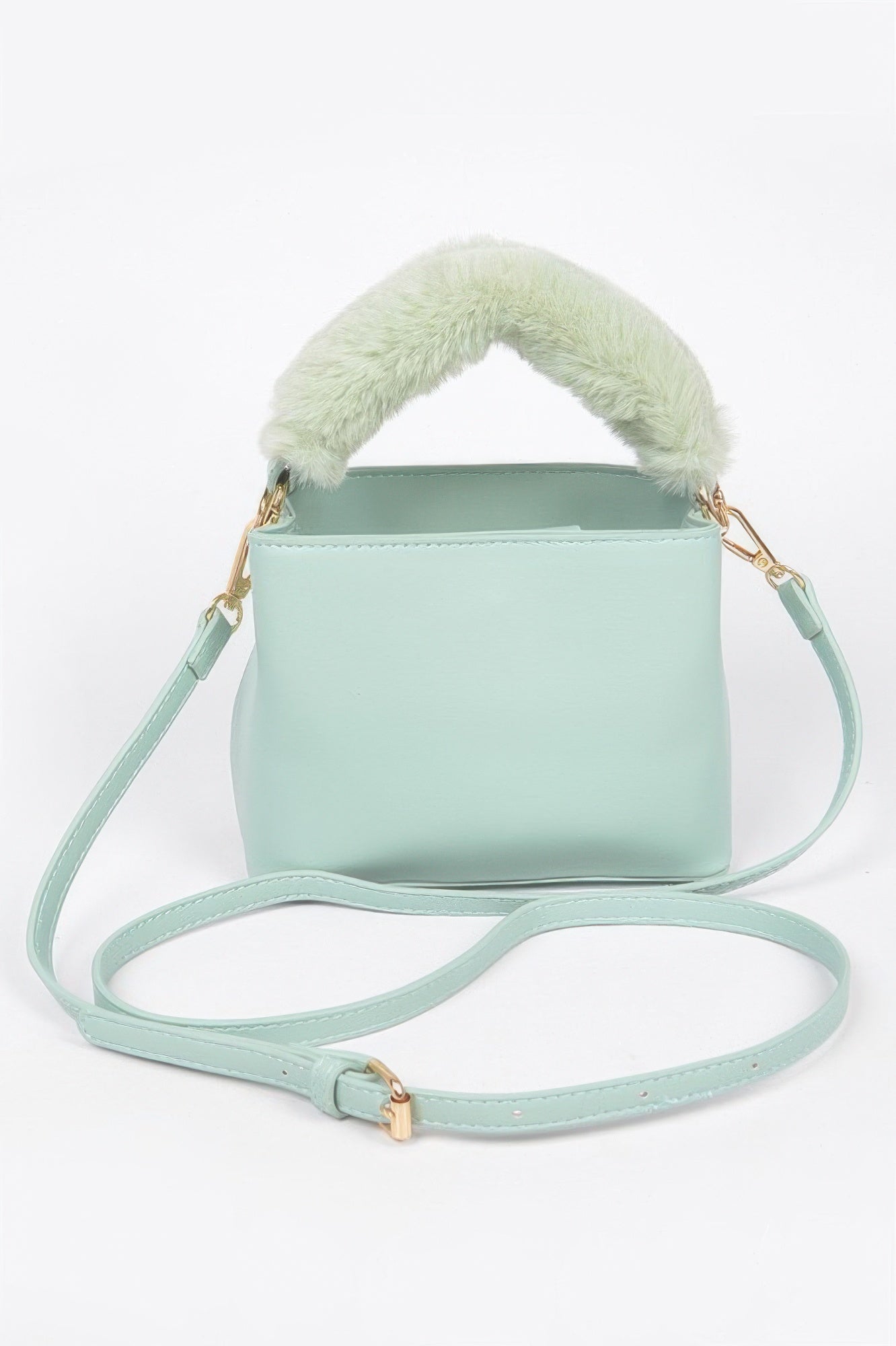 Structured Faux Leather Bag with Fur Handle Secondary image