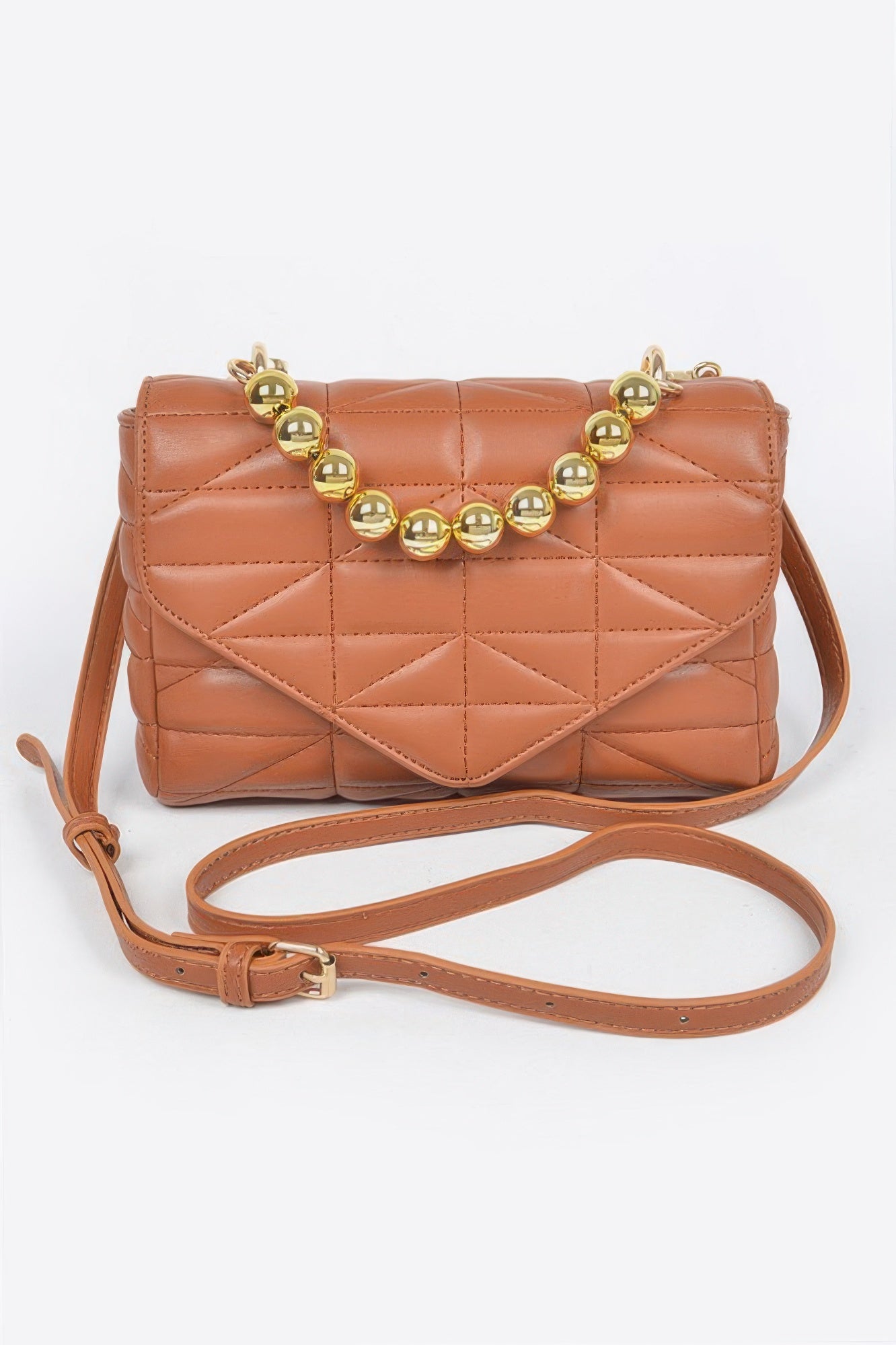 Quilted Faux Leather Shoulder Bag with Ball Chain Secondary image