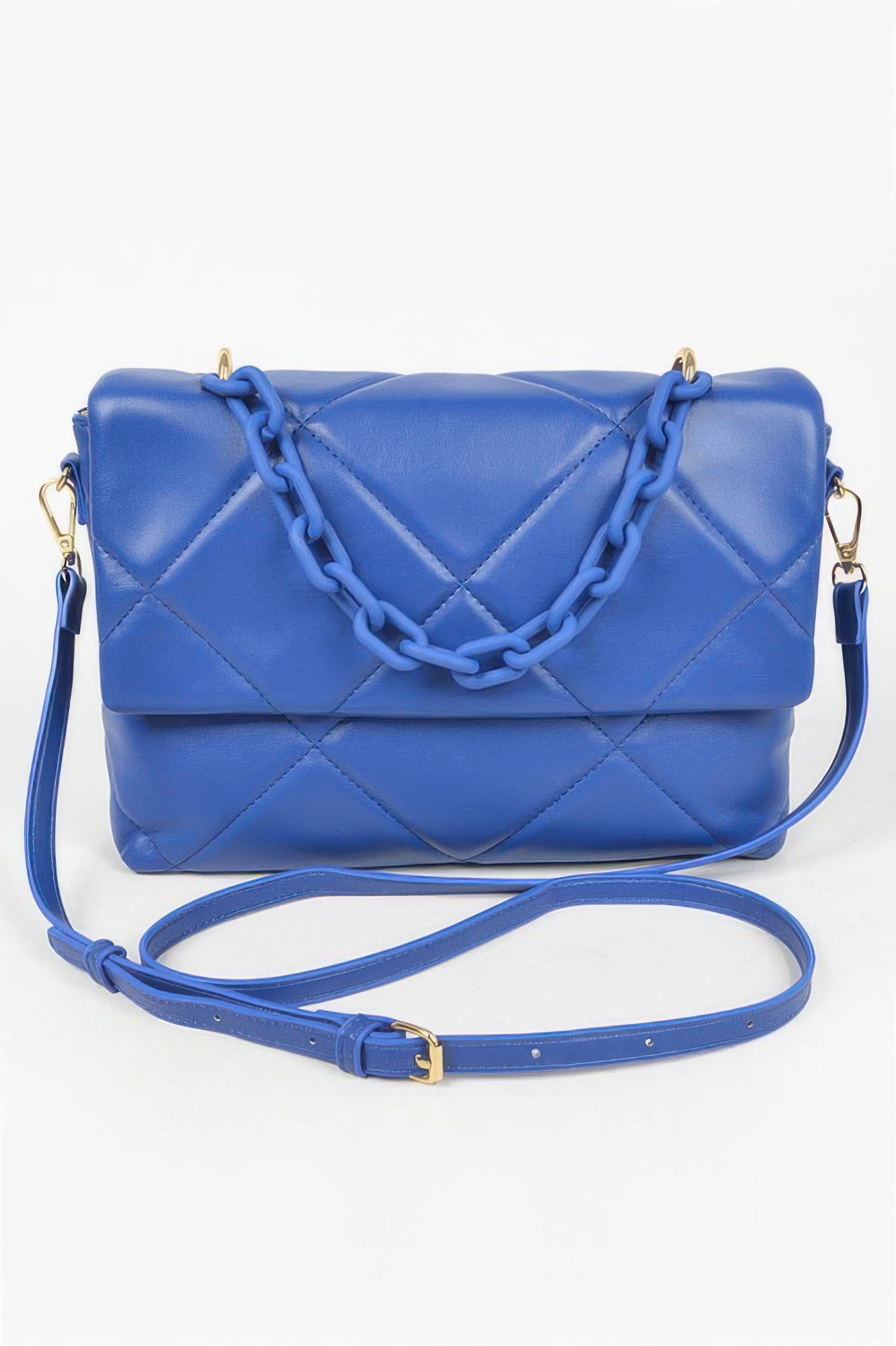 Quilted Faux Leather Shoulder Bag With Chain Accent Secondary image
