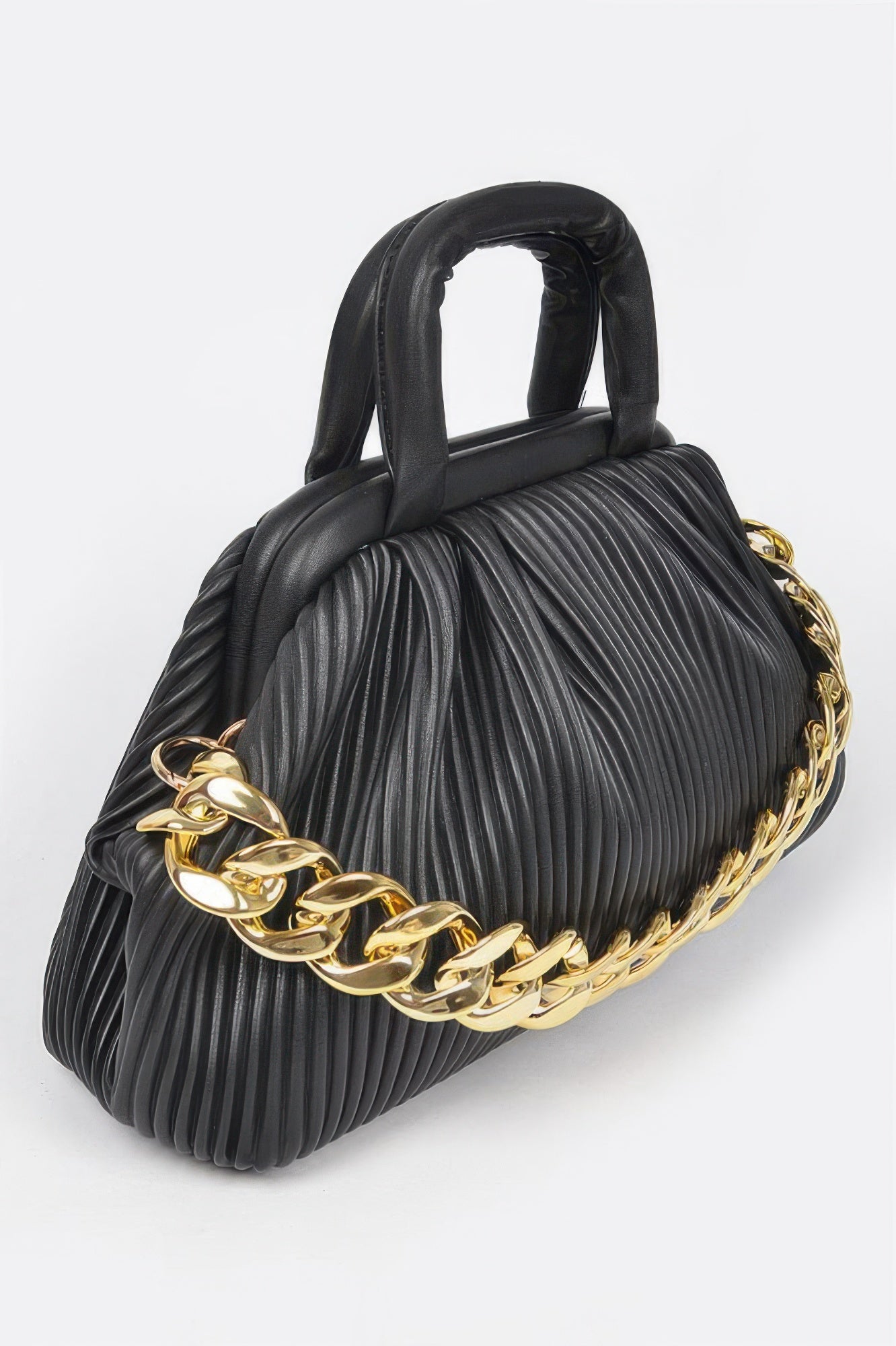 Pleated Faux Leather Satchel With Chain Strap Secondary image