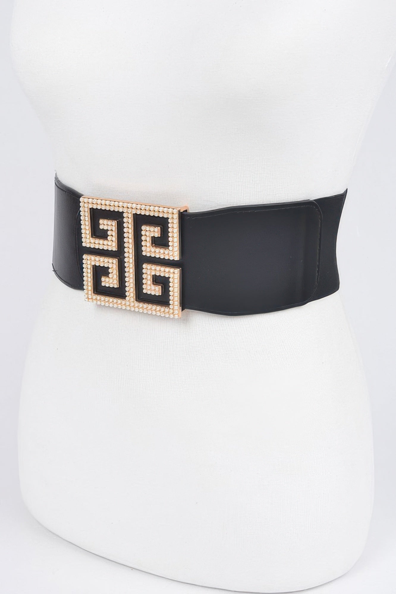 Wide Stretch Belt with Faux Pearl Statement Buckle Secondary image
