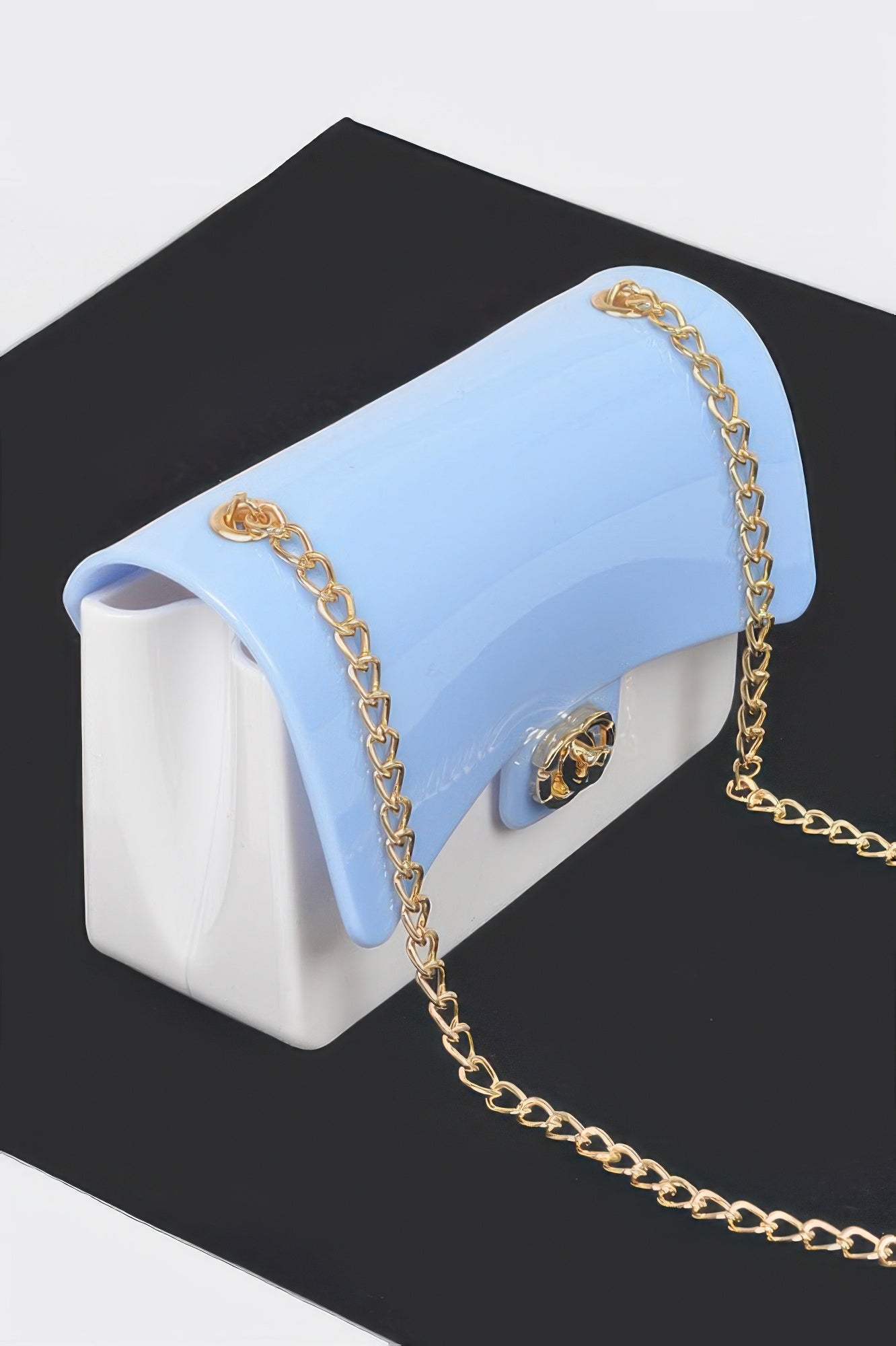 Blue White Structured Clutch with Gold-Tone Chain Secondary image