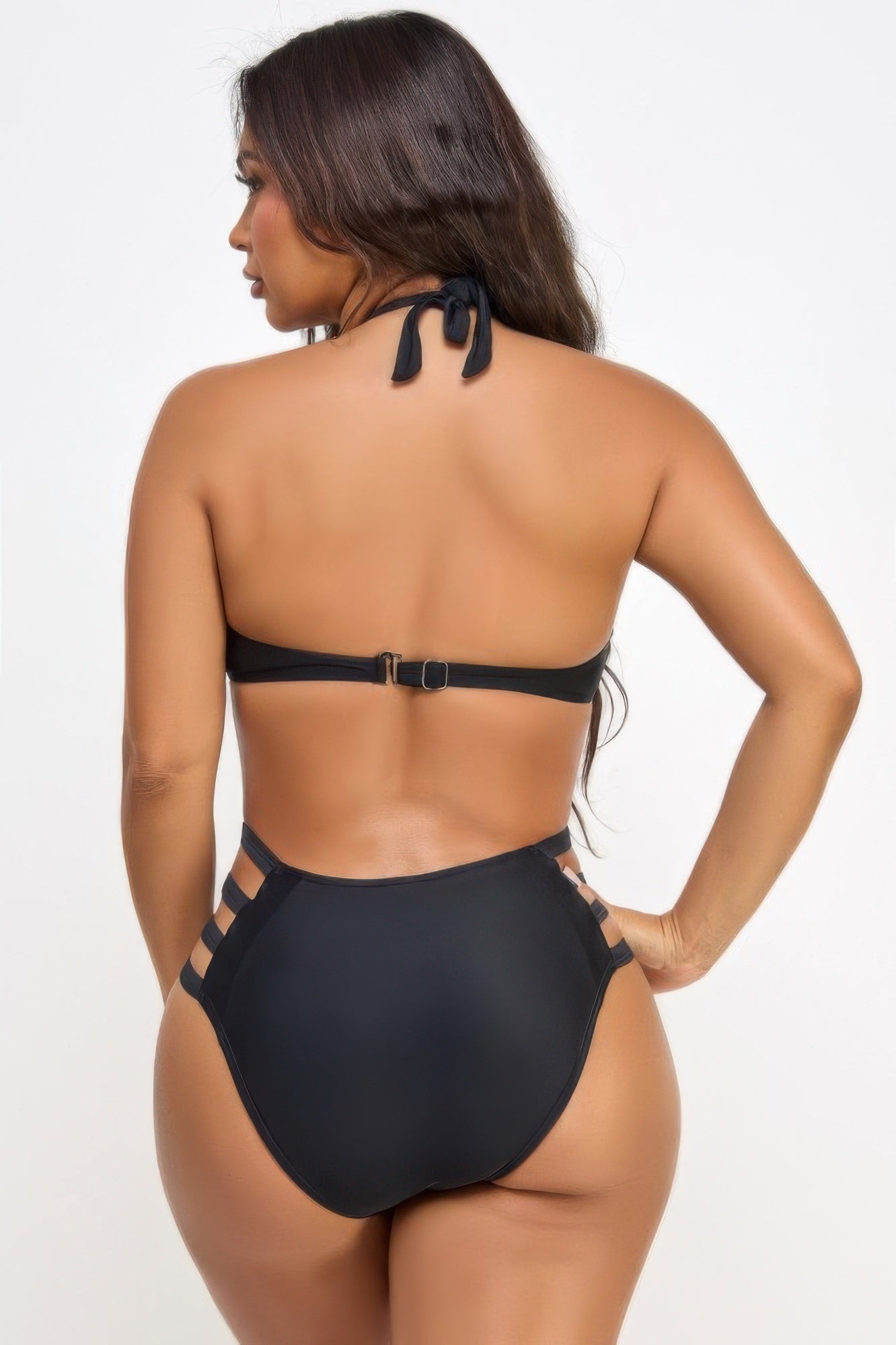 Black Mesh-Panel Strappy One-Piece Swimsuit Secondary image