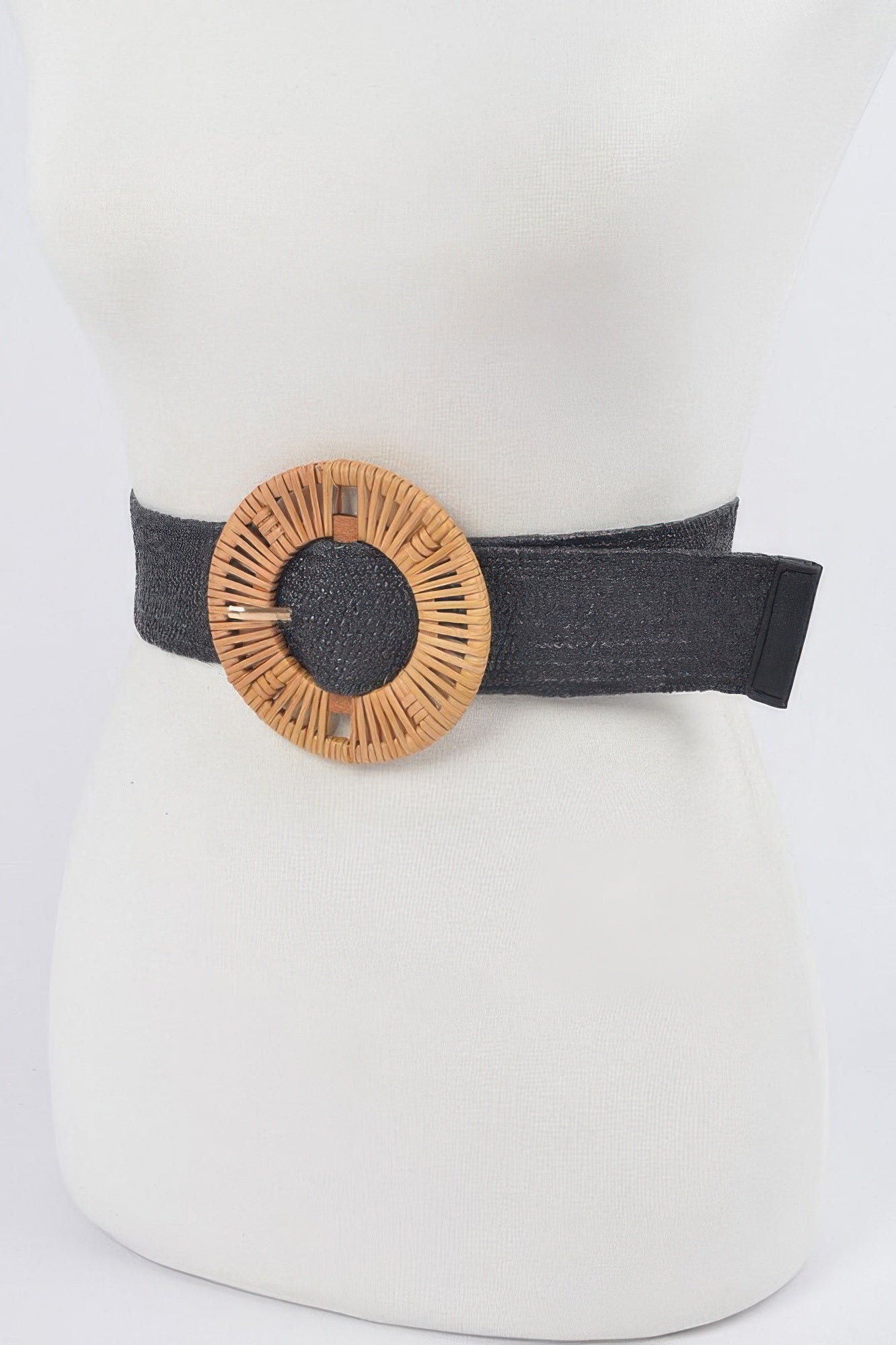 Bamboo Buckle Black Plus Size Stretch Belt Secondary image