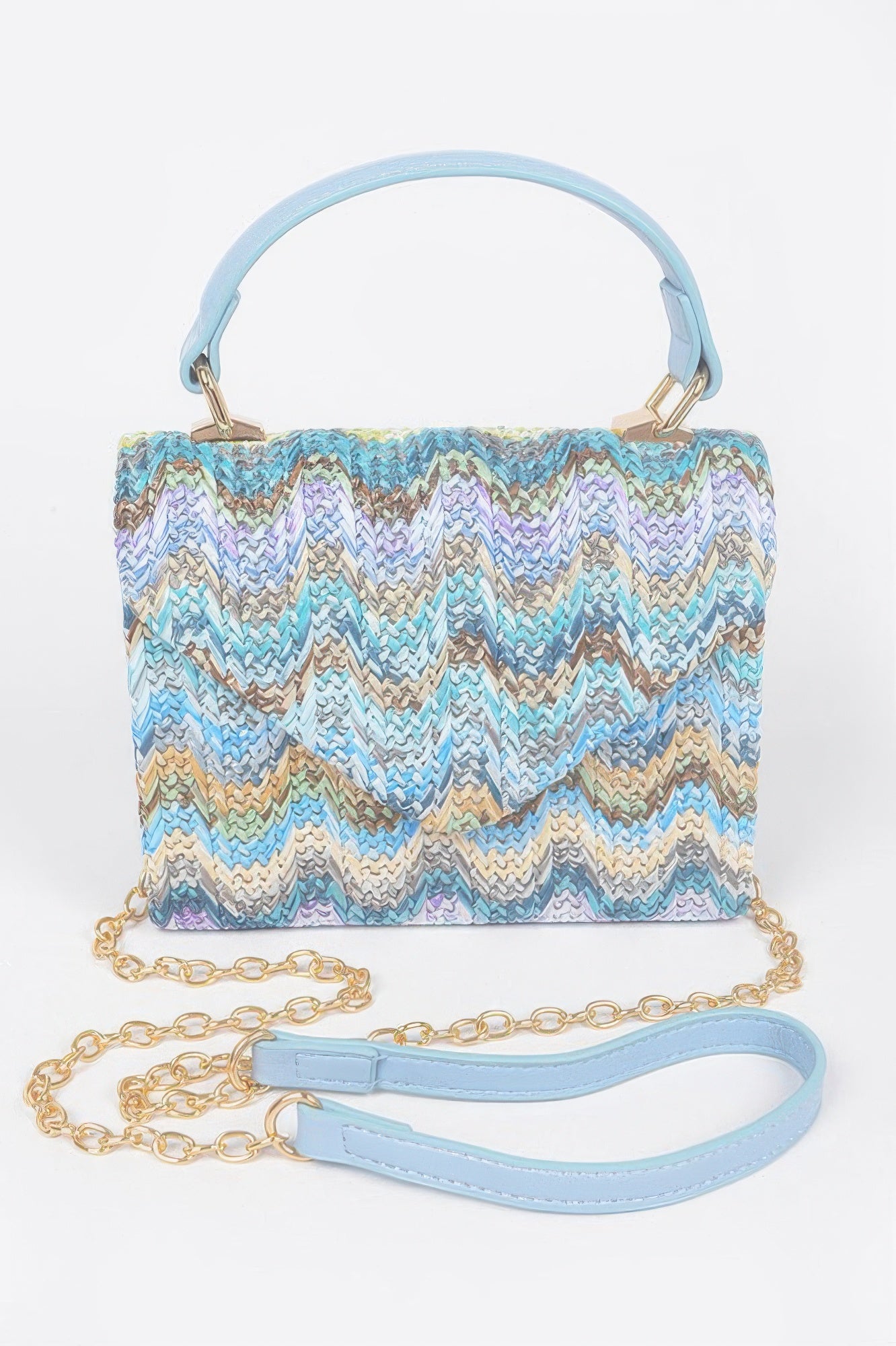 Textured Faux Straw Top Handle Flap Bag Secondary image