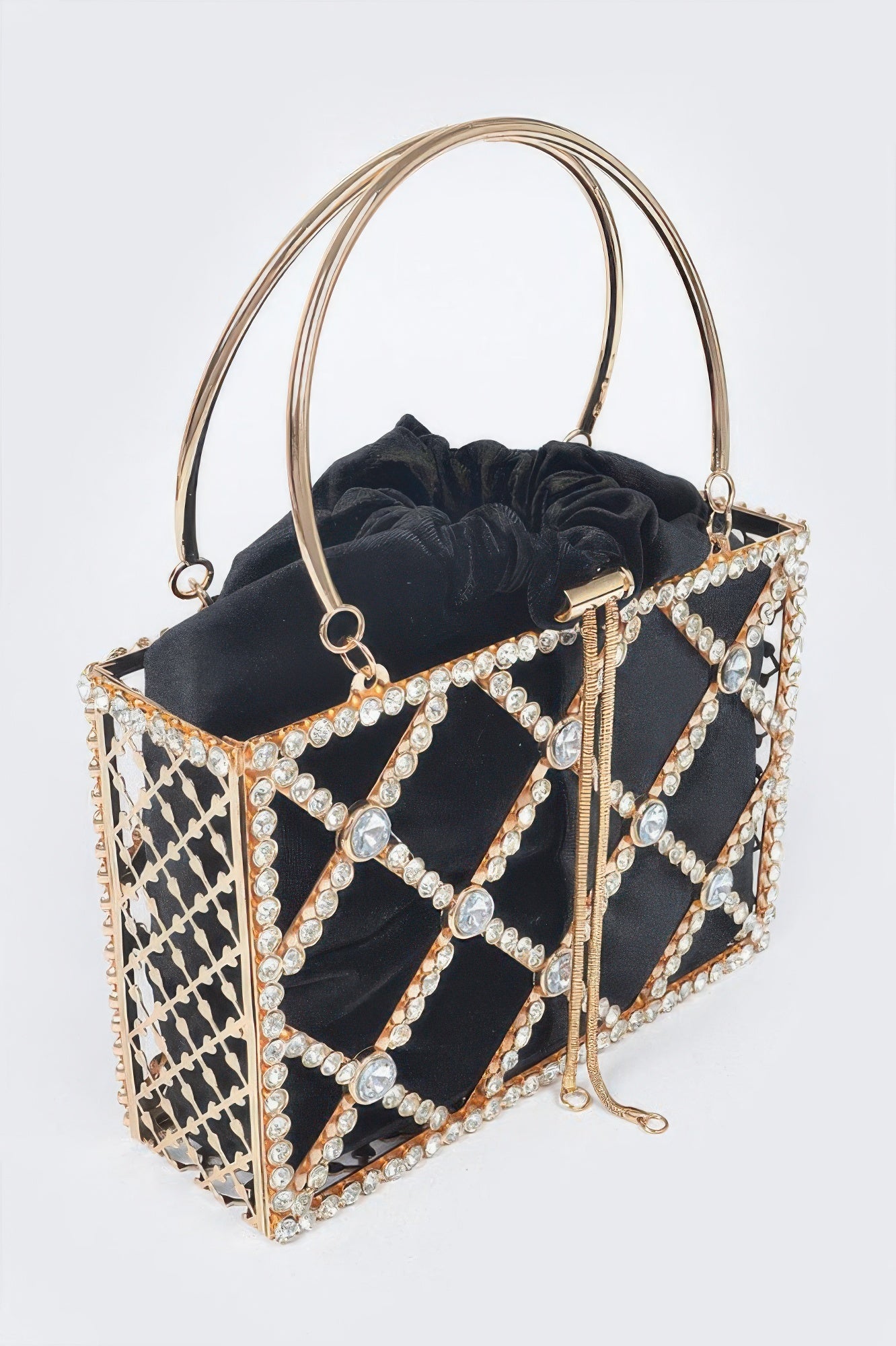 Black Rhinestone Lattice Frame Clutch With Chain Secondary image