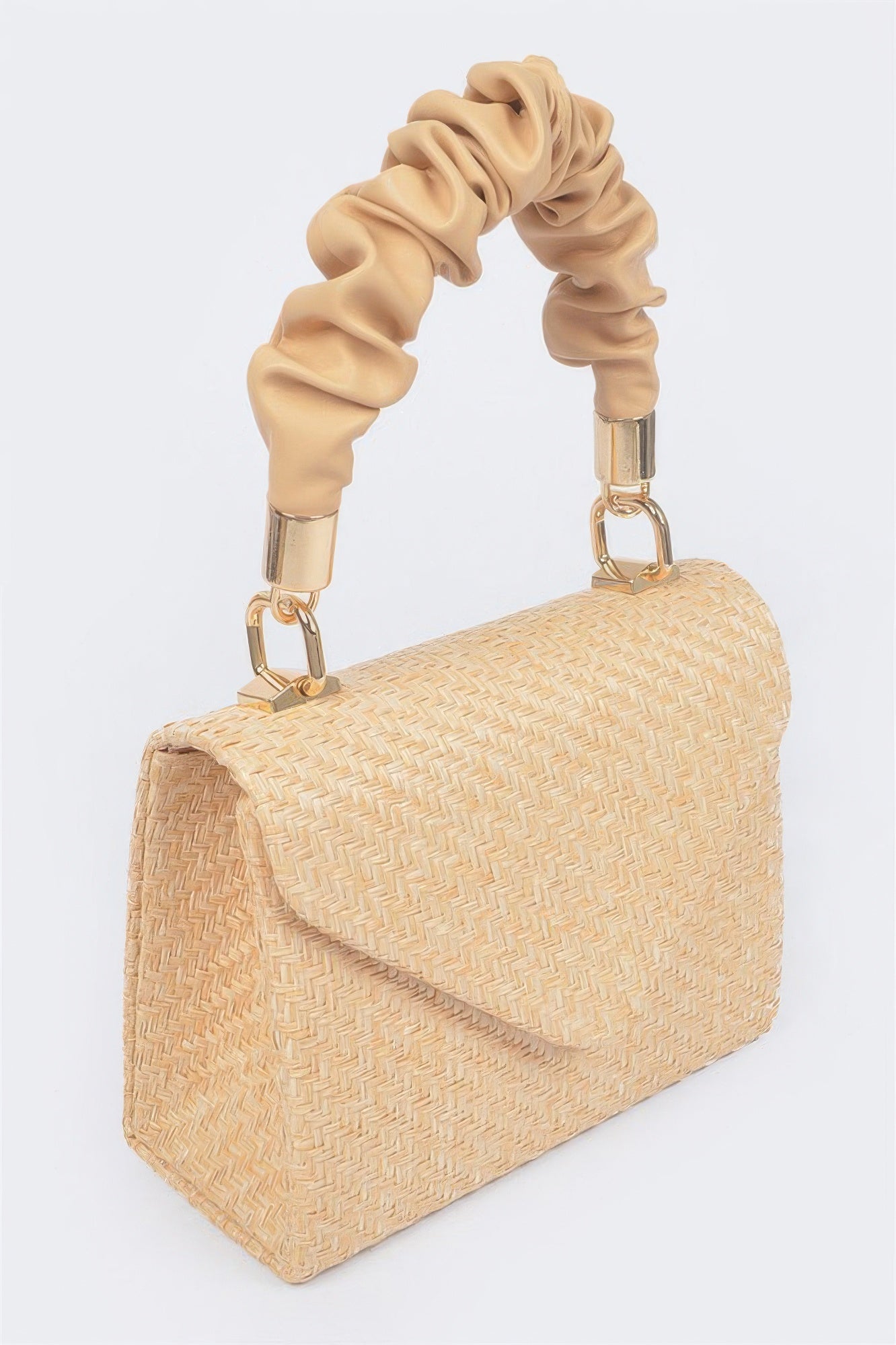 Textured Faux Straw Flap Bag with Top Handle Secondary image