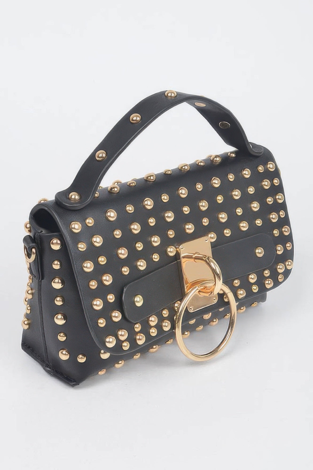 Black Studded Clutch With Gold-Tone Chain Secondary image