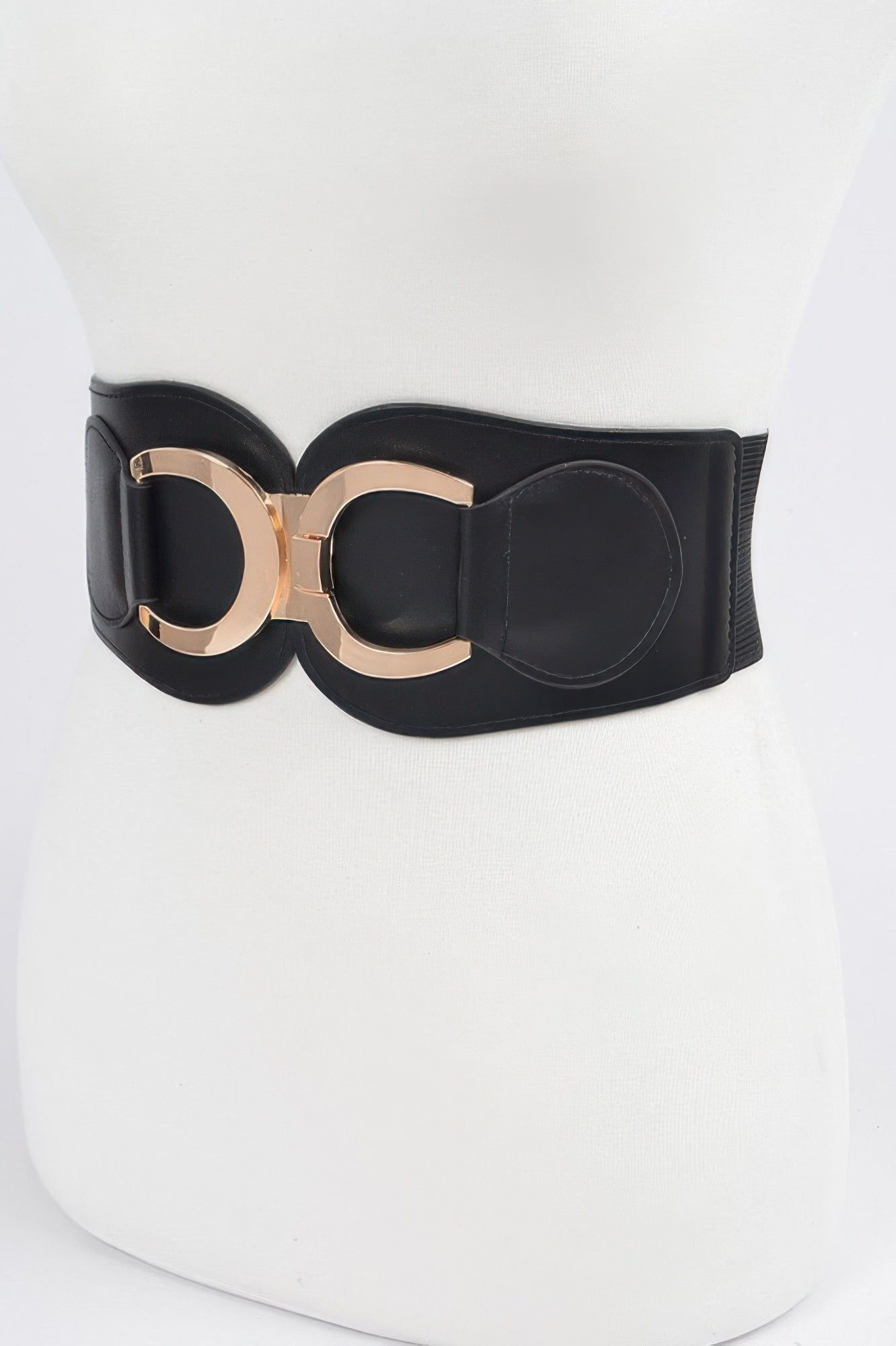 Wide Faux Leather Elastic Belt with Statement Buckle Secondary image