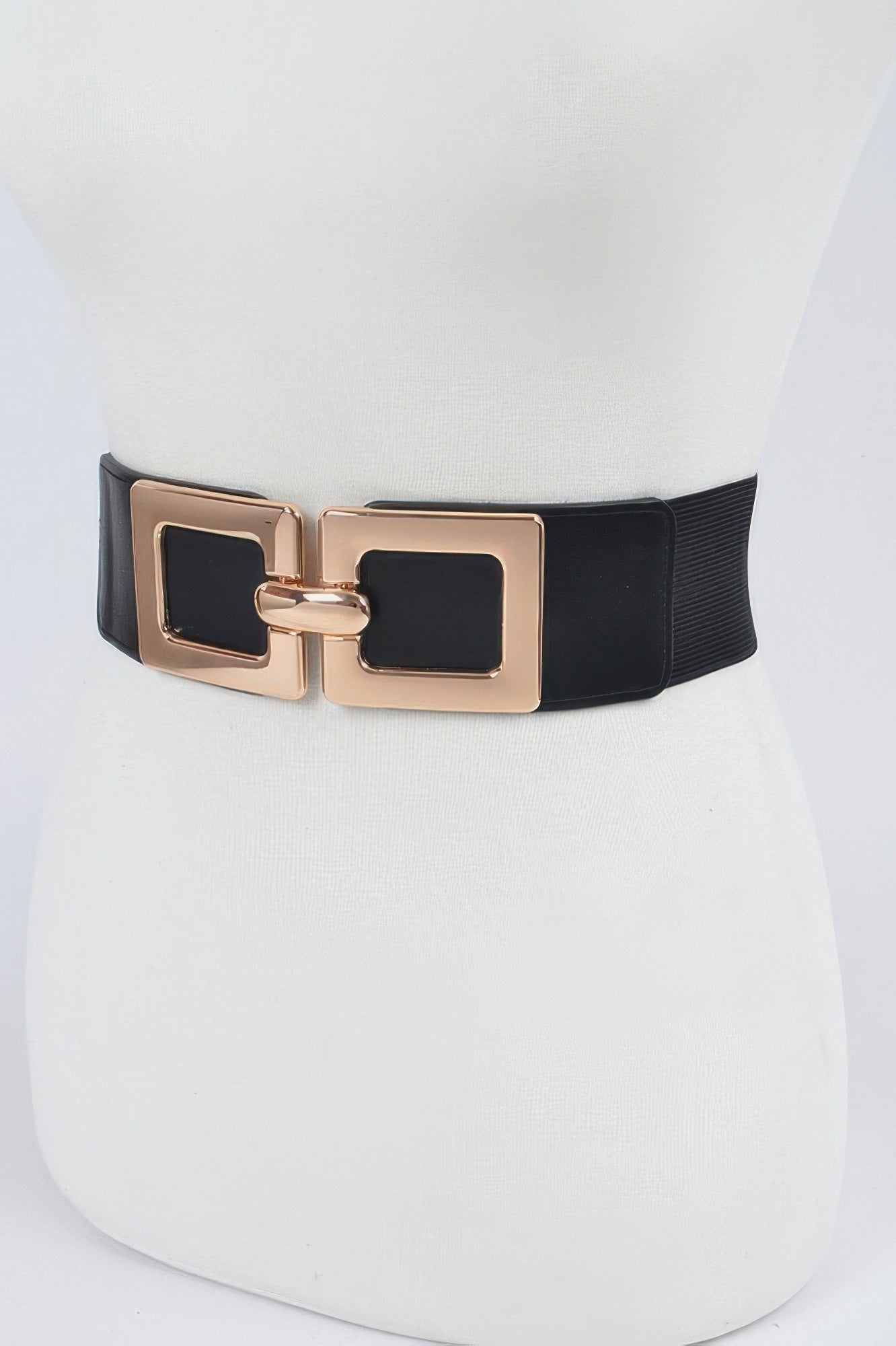 Black Elastic Belt with Double Square Buckle Secondary image