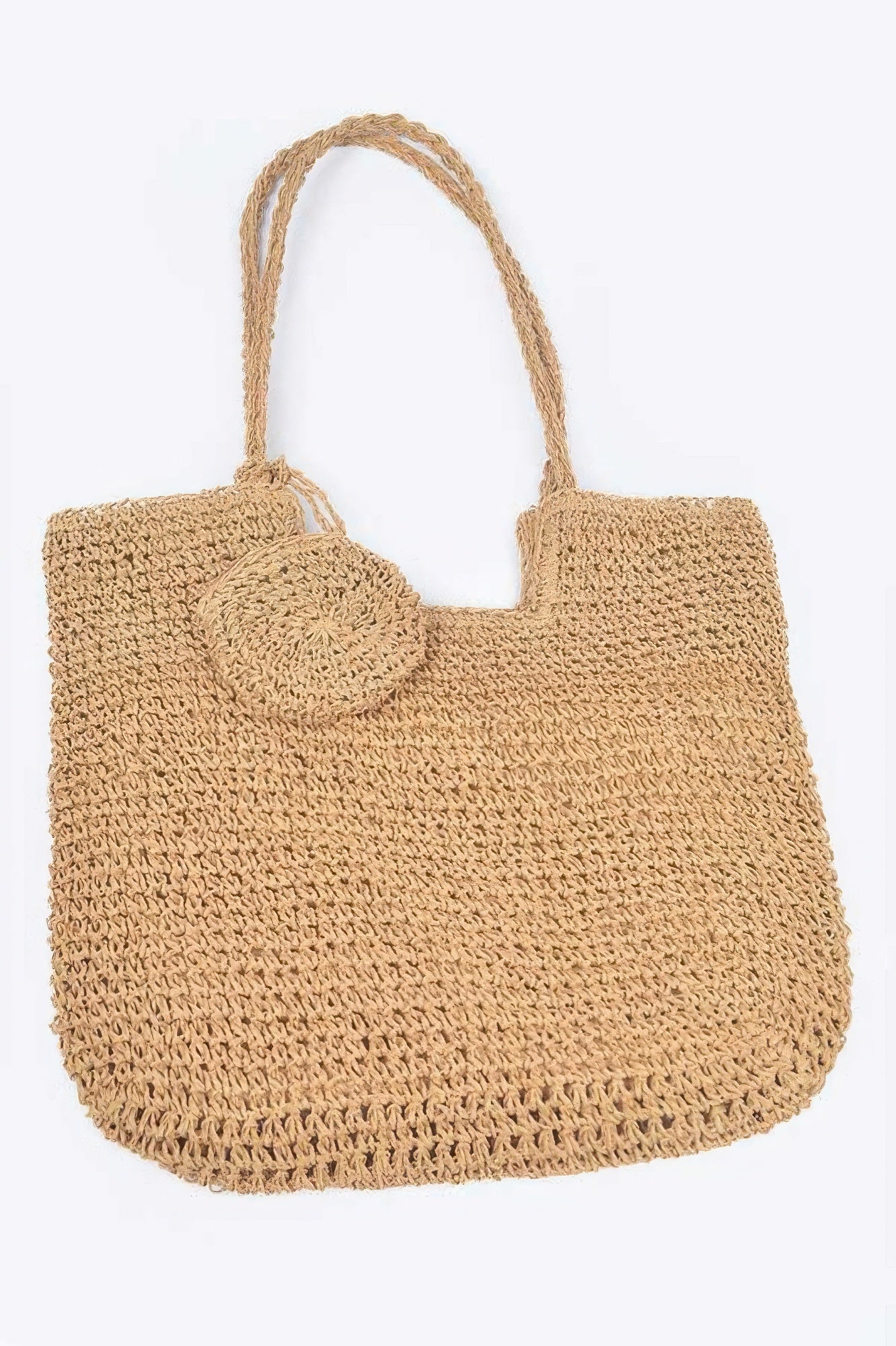 Khaki Textured Straw-Inspired Tote Bag Secondary image