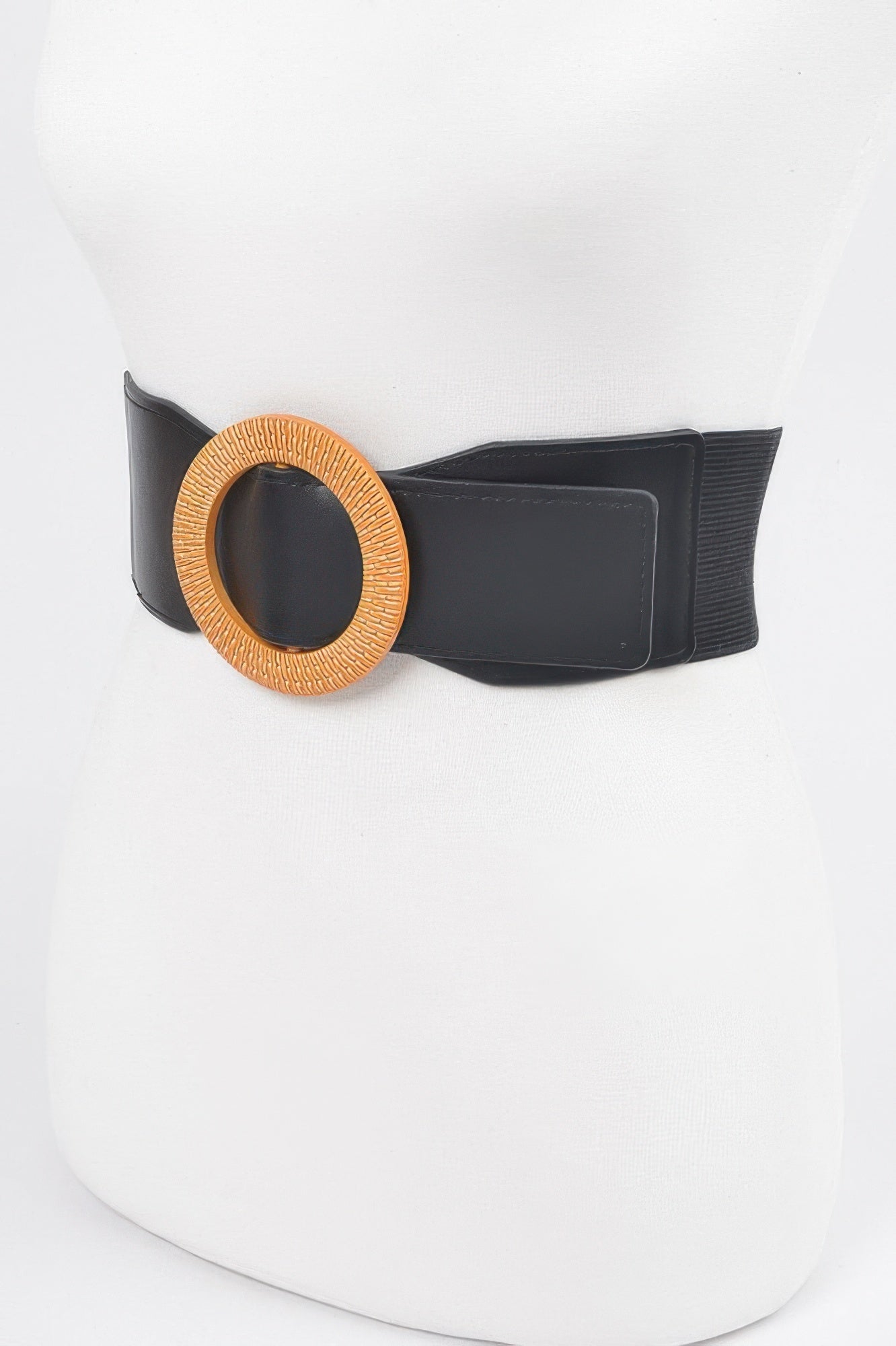 Black Stretch Belt with Oversized Textured Round Buckle Secondary image