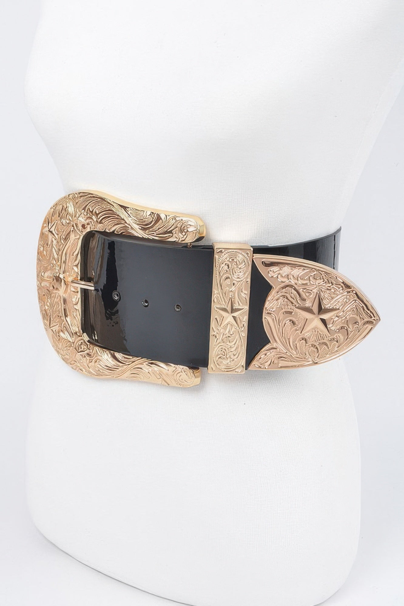 Wide Enamel Waist Belt with Ornate Metal Buckle Secondary image