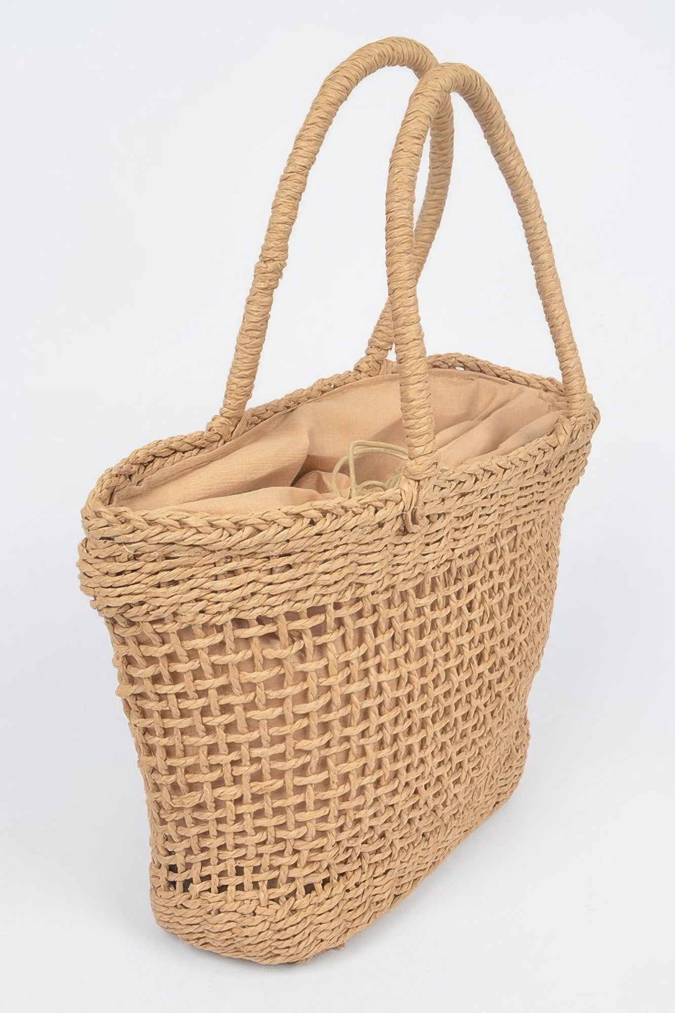 Khaki Woven Straw-Inspired Tote Bag Secondary image