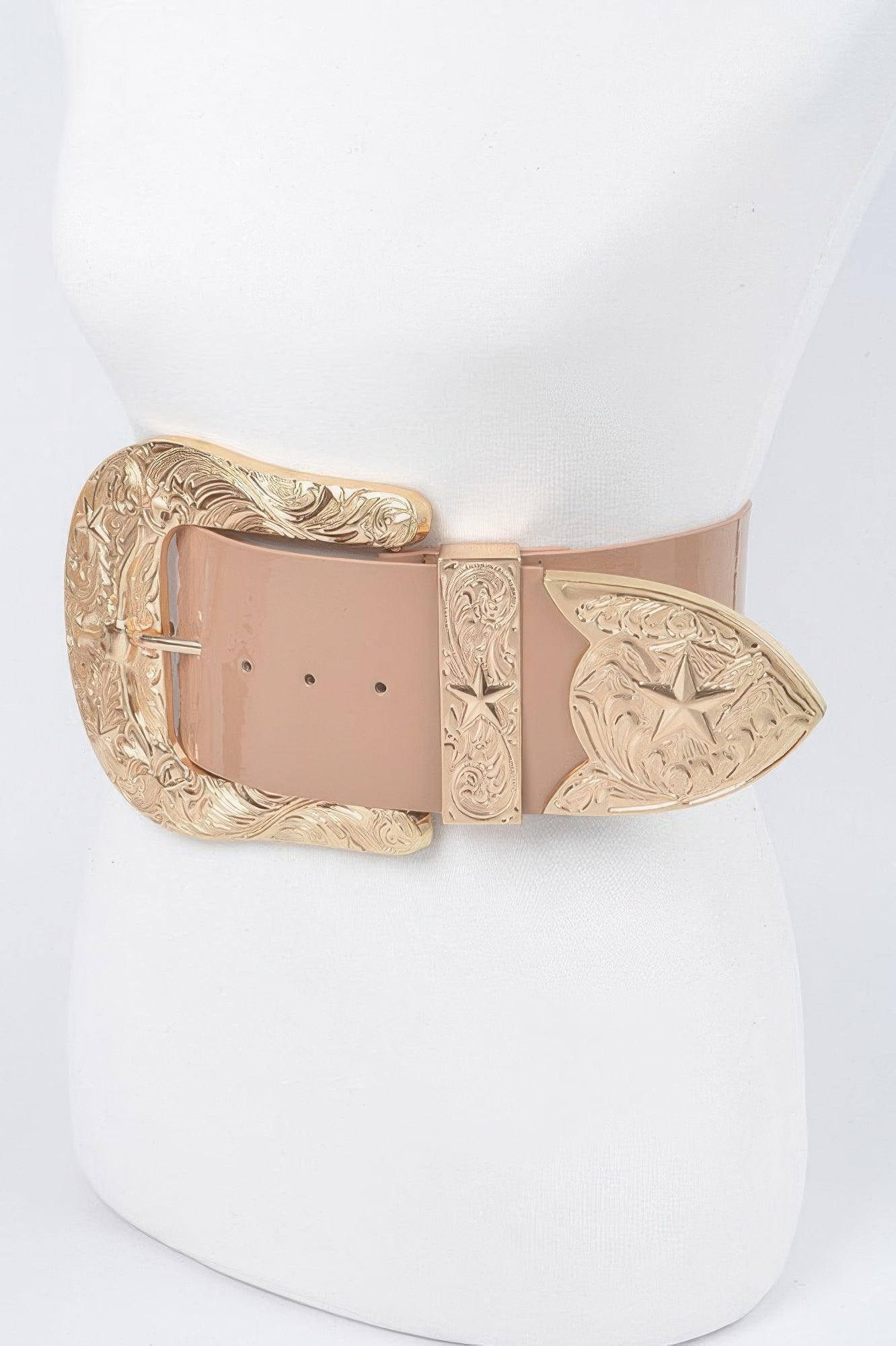 Plus Size Wide Enamel Waist Belt with Ornate Metal Detail Secondary image
