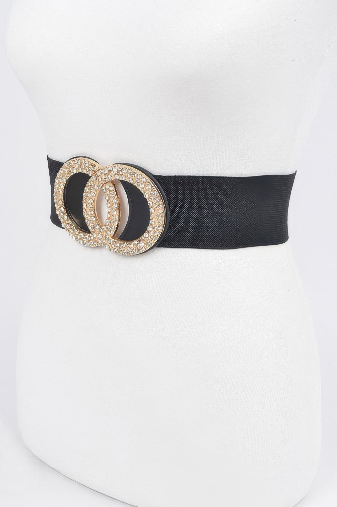 Black Elastic Waist Belt with Rhinestone Double-Ring Buckle Secondary image