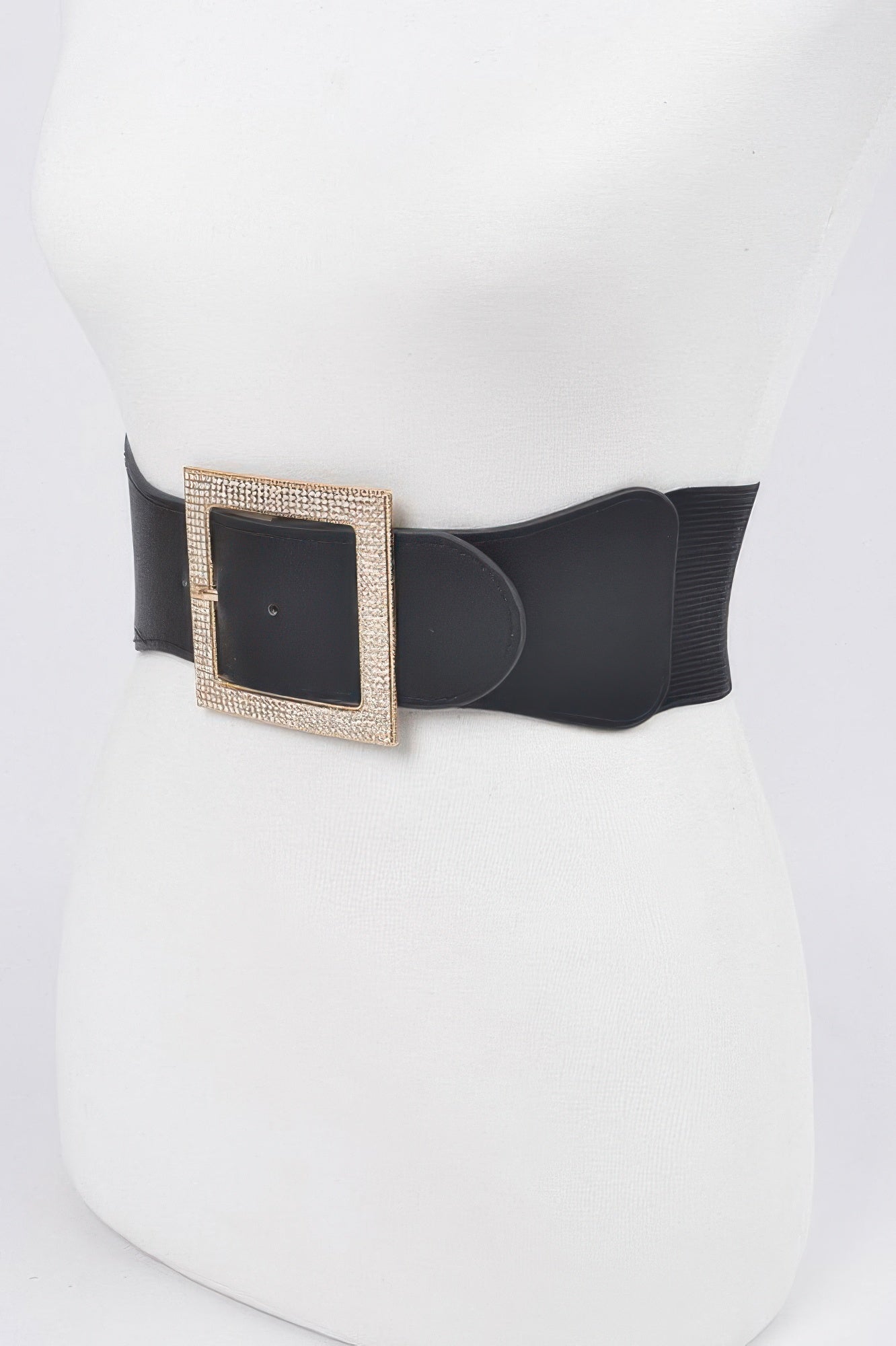 Black Elastic Waist Belt with Rhinestone Buckle Secondary image