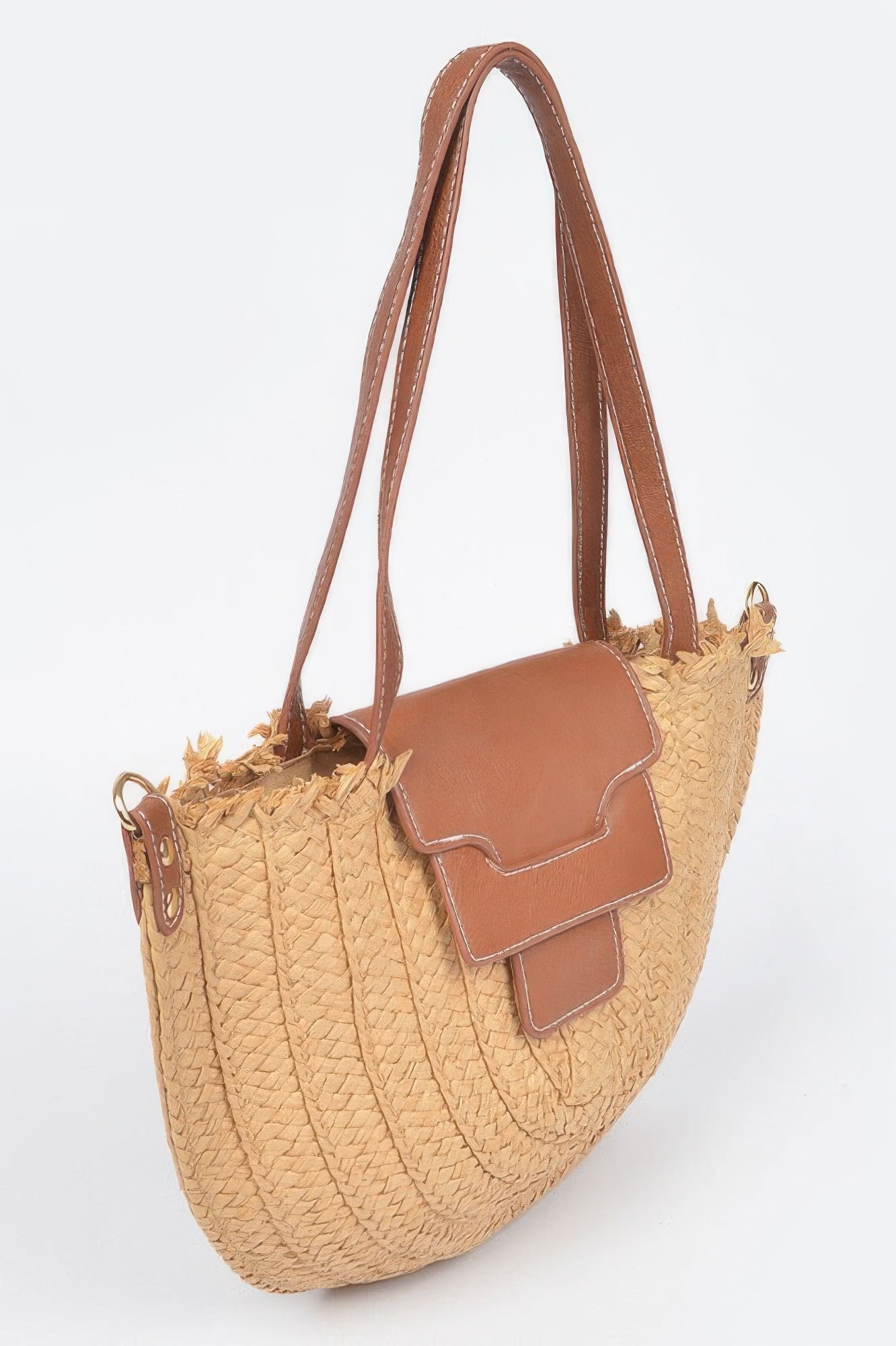 Woven Faux Straw Crossbody Bag with Front Flap Pocket Secondary image