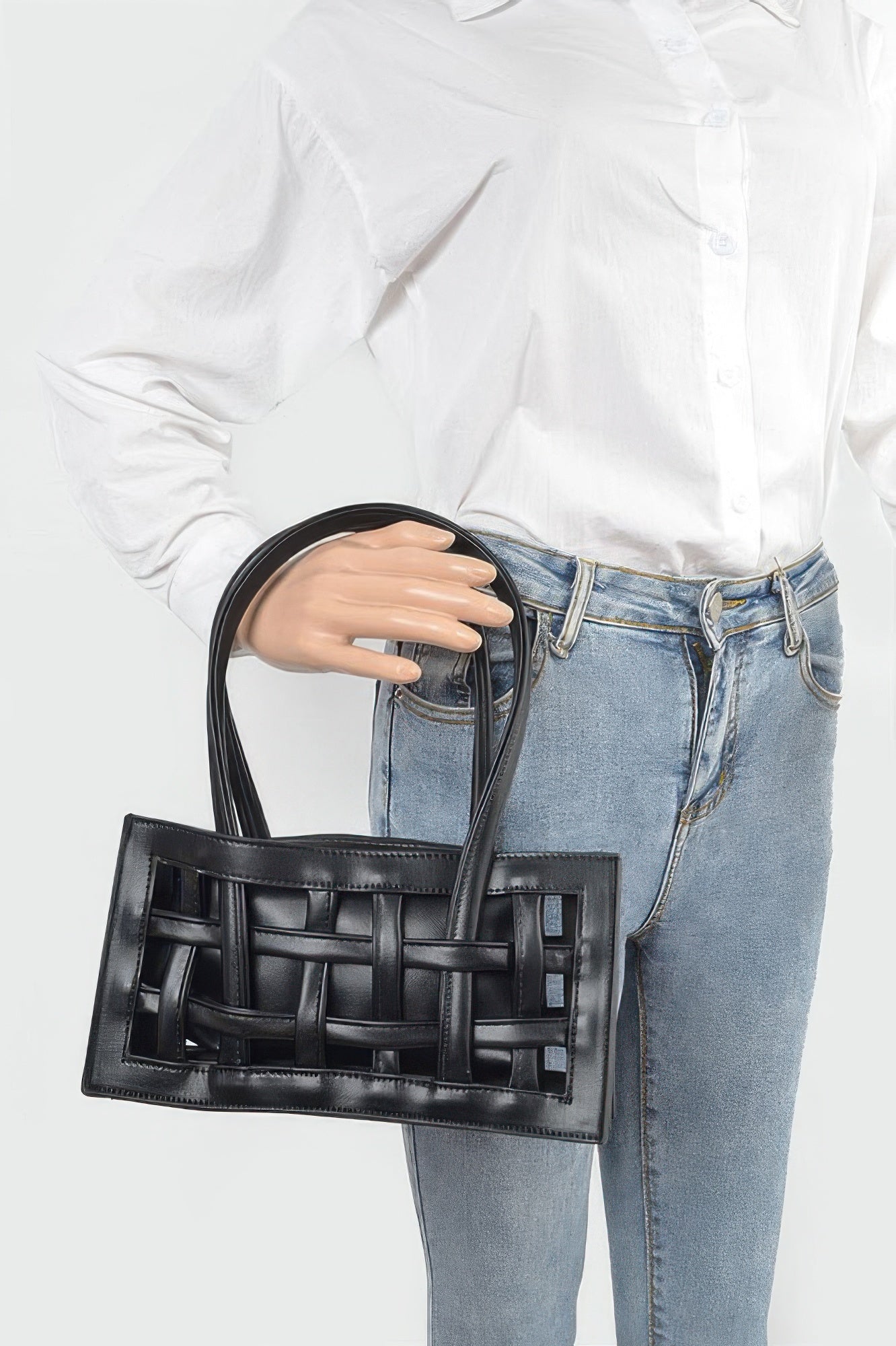 Black Woven Faux Leather Tote Bag Secondary image