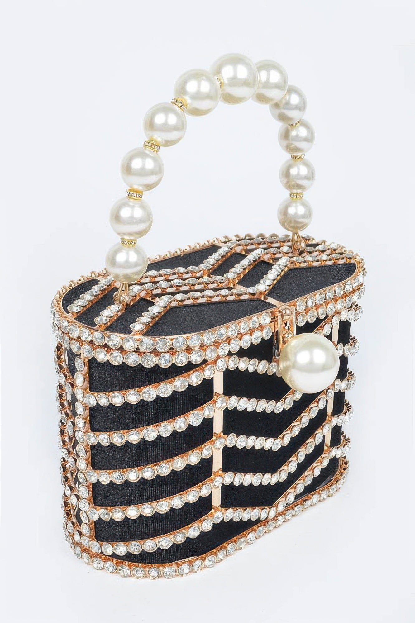 Rhinestone Pearl-Handle Frame Clutch Secondary image