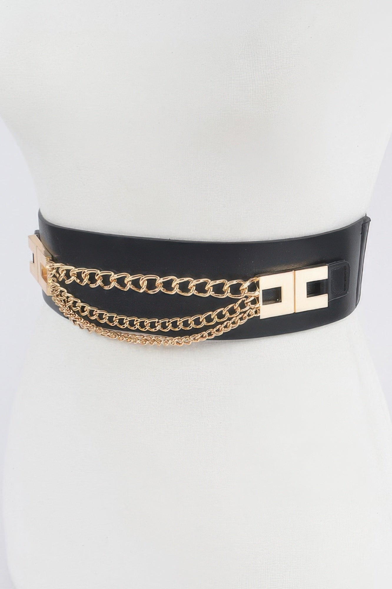 Black and Gold Layered Chain Stretch Belt Secondary image
