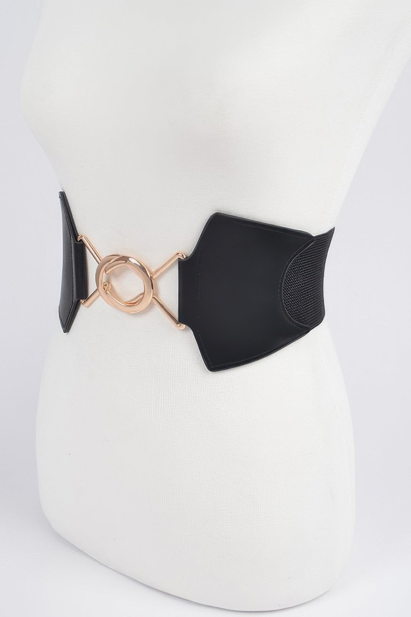 Black Faux Leather Elastic Belt with Gold-Tone Ring Secondary image