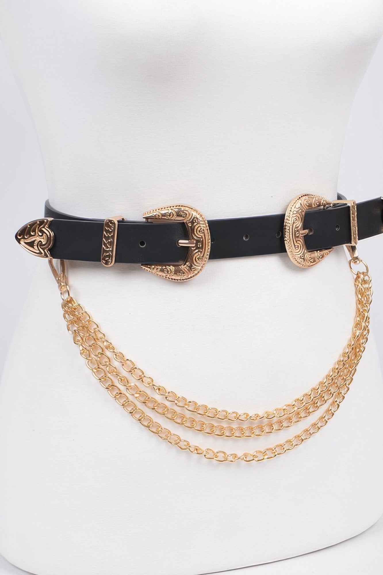 Black Belt with Gold Buckles and Removable Chain Secondary image