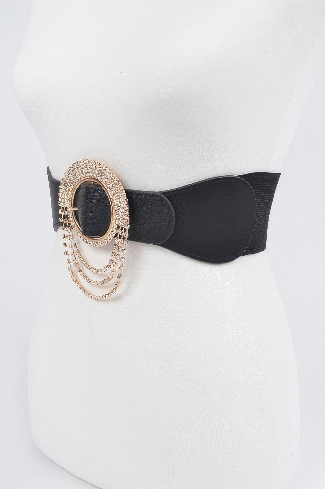 Black Wide Elastic Belt with Layered Rhinestone Buckle Secondary image