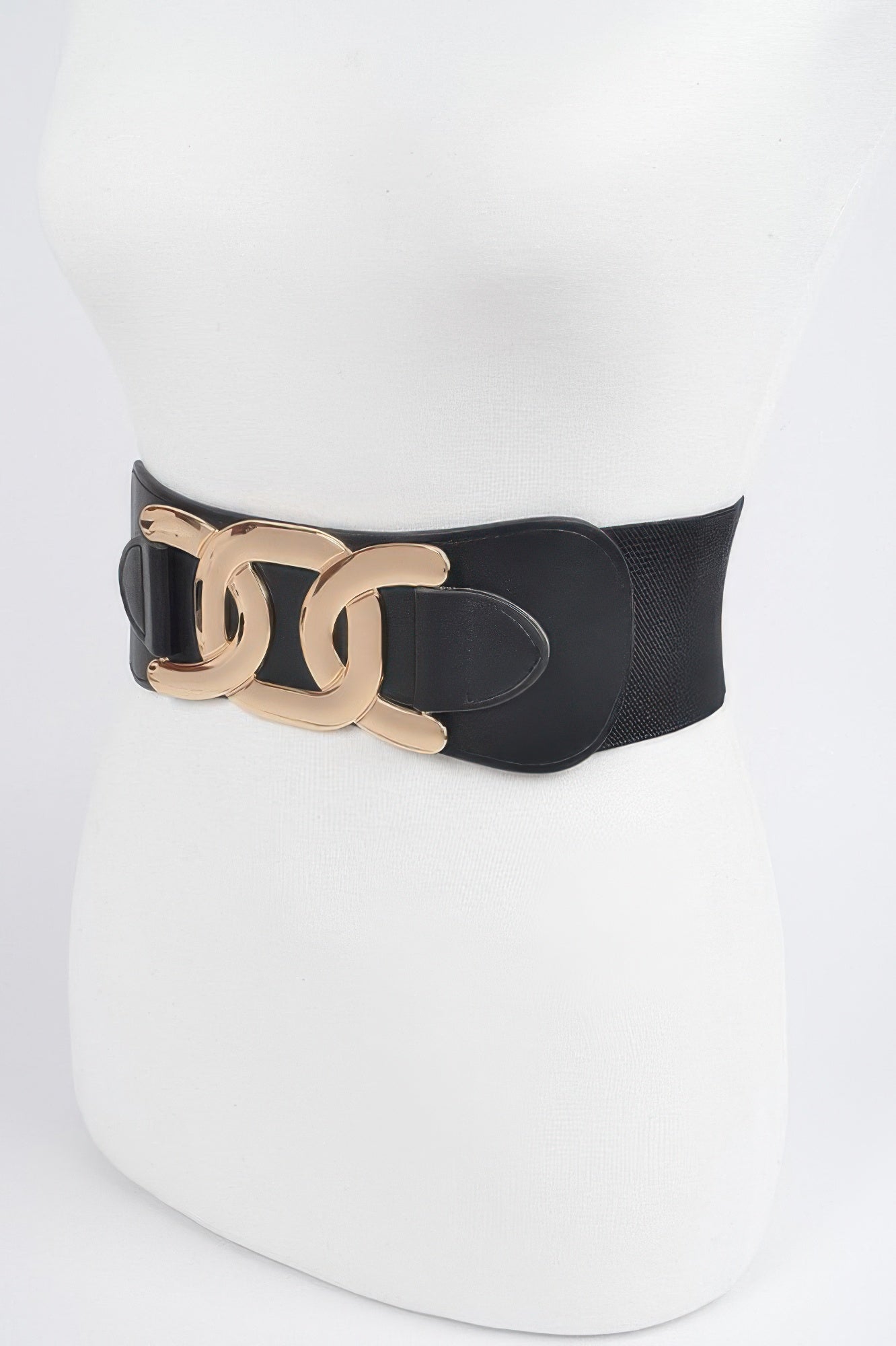 Black Wide Stretch Belt with Interlocking Metal Buckle Secondary image