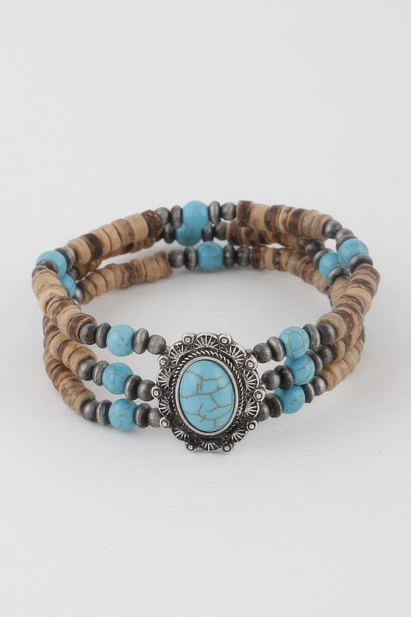 Turquoise and Silver-Tone Layered Beaded Bracelet Secondary image