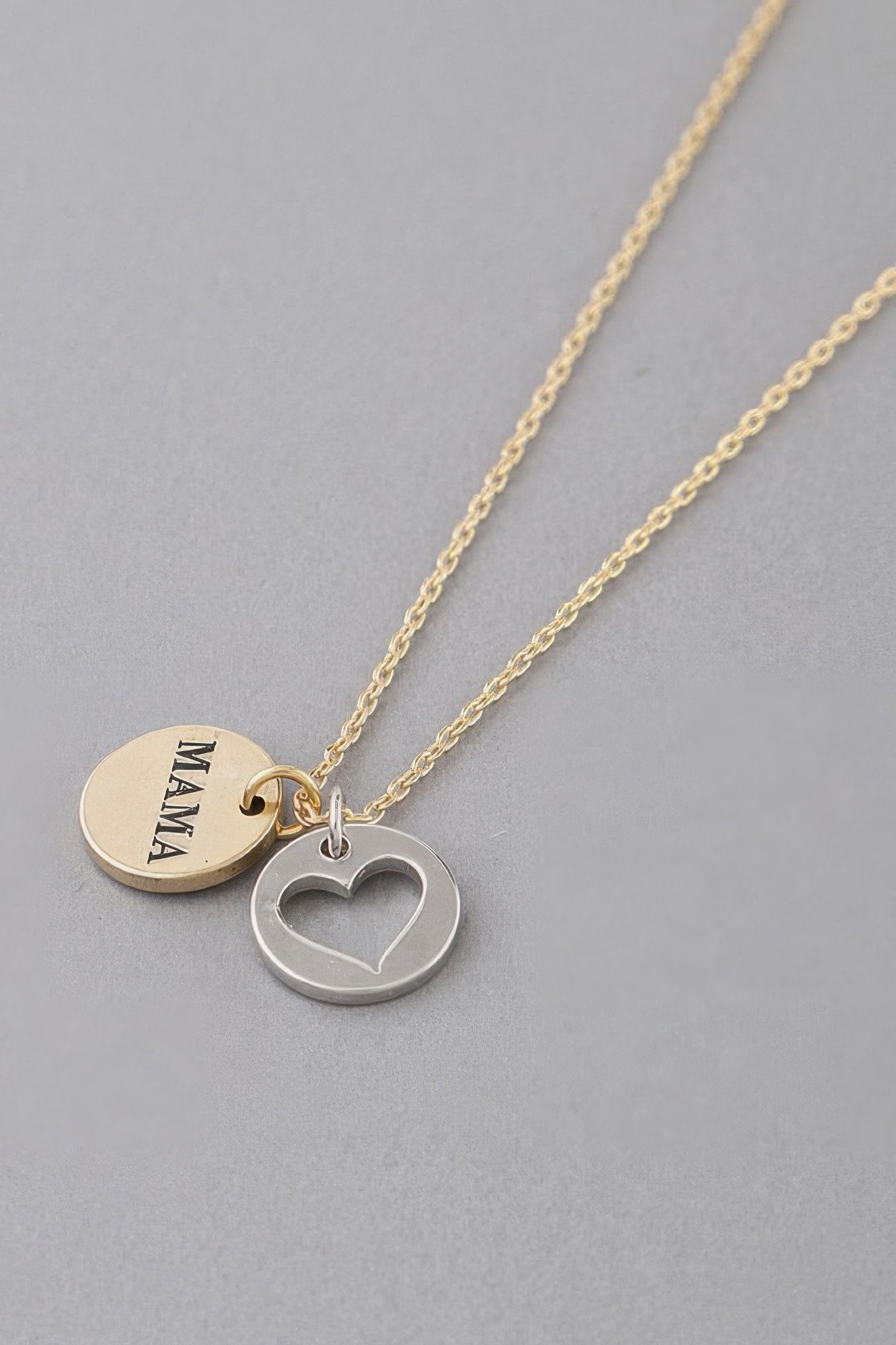 Gold and Silver Mama Heart Charm Necklace Secondary image