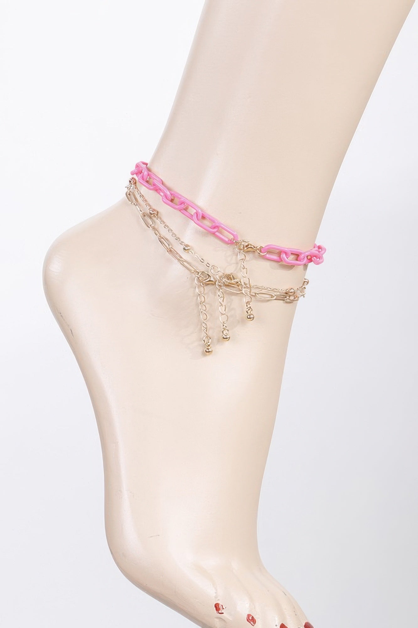 Layered Link Chain Anklet with Color Accent Secondary image