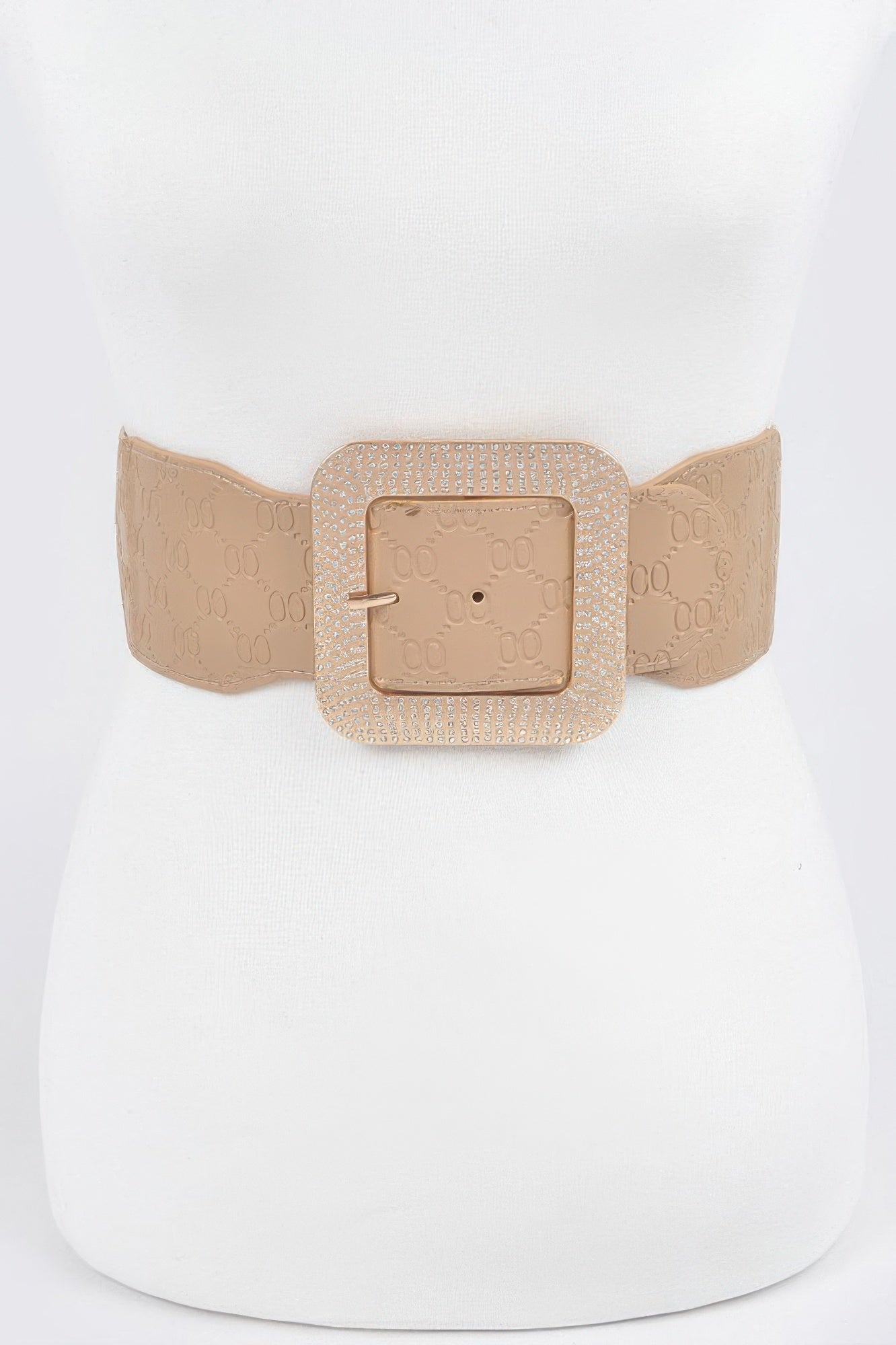 Plus Size Embossed Belt with Rhinestone Buckle Secondary image