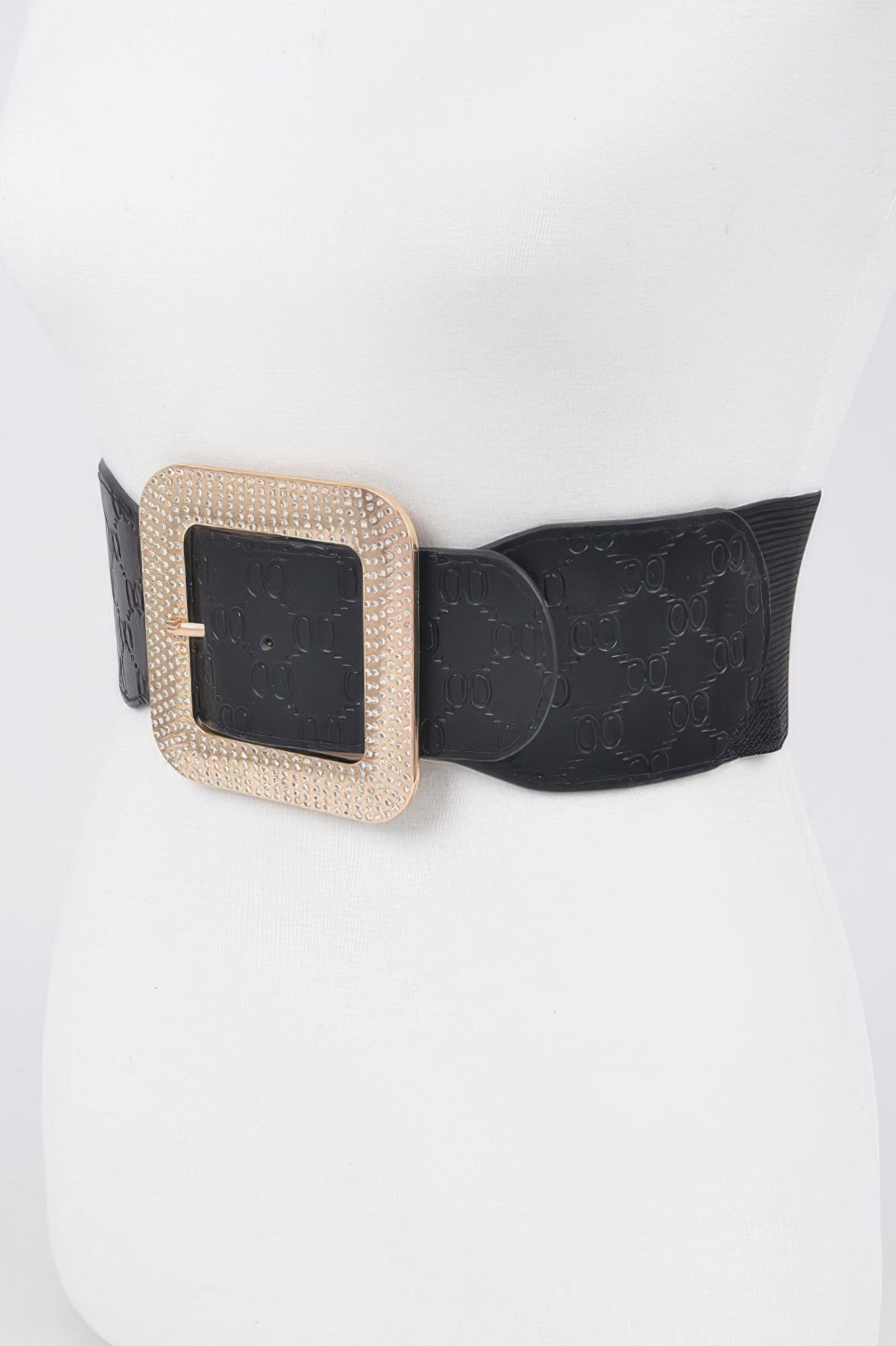 Embossed Elastic Belt with Oversized Rhinestone Buckle Secondary image