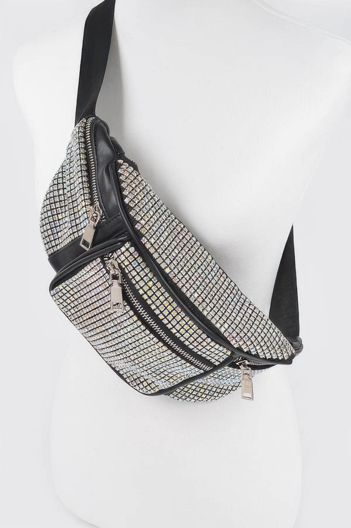 Rhinestone Belt Bag with Zip Compartments Secondary image