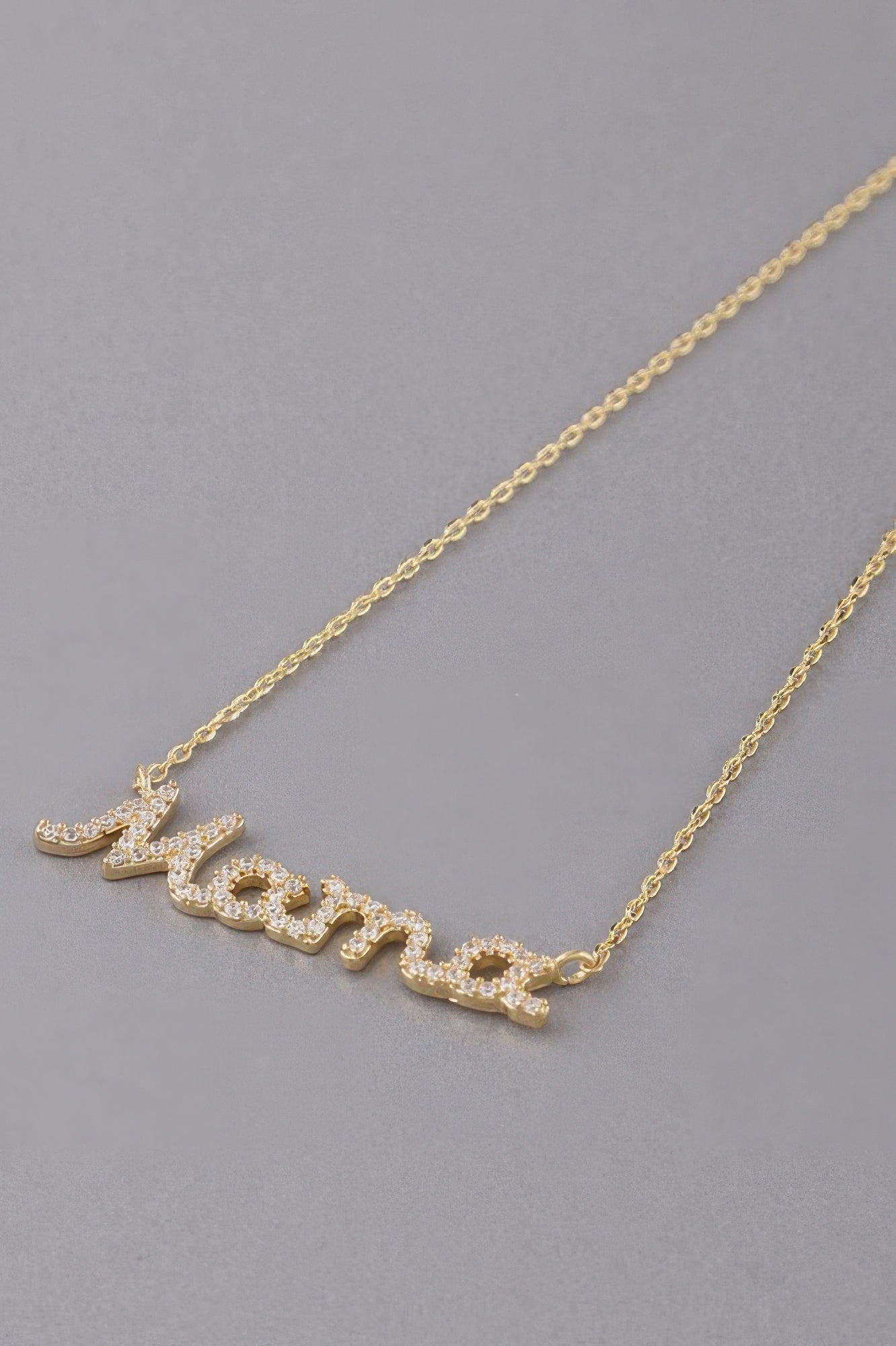 Gold and Clear Jeweled Mama Pendant Necklace Secondary image