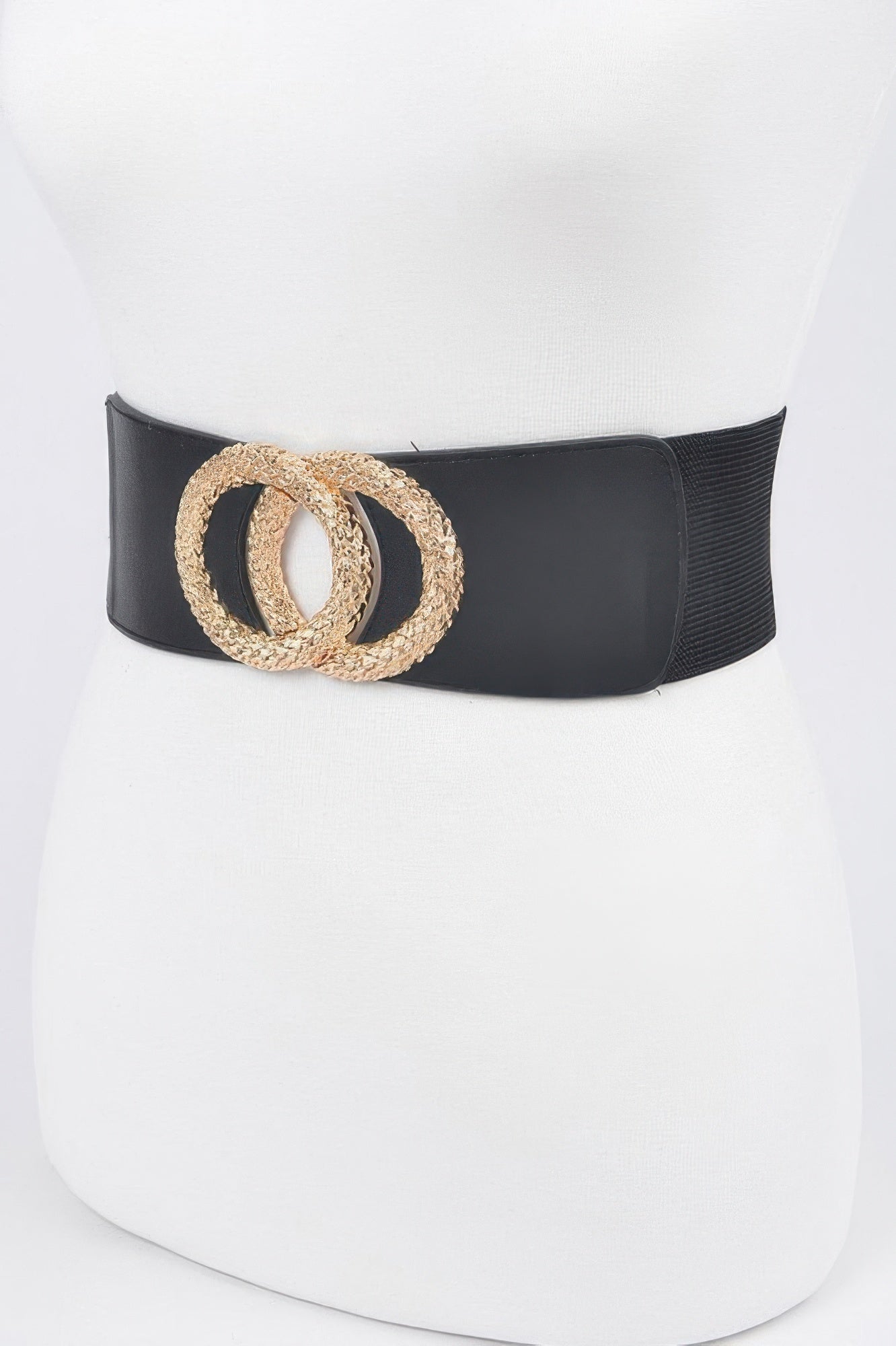 Black Elastic Waist Belt with Oversized Gold Buckle Secondary image