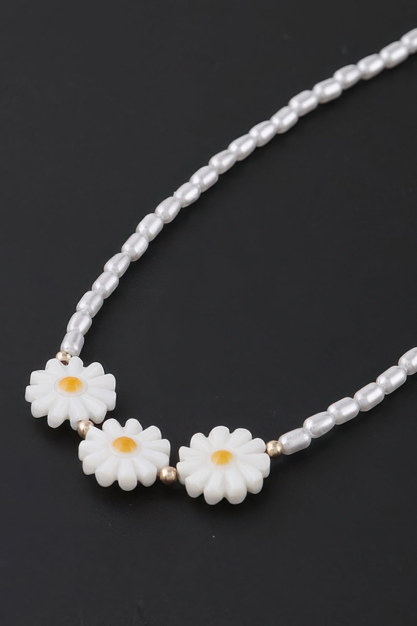 Gold Cream Beaded Daisy Pendant Necklace Secondary image