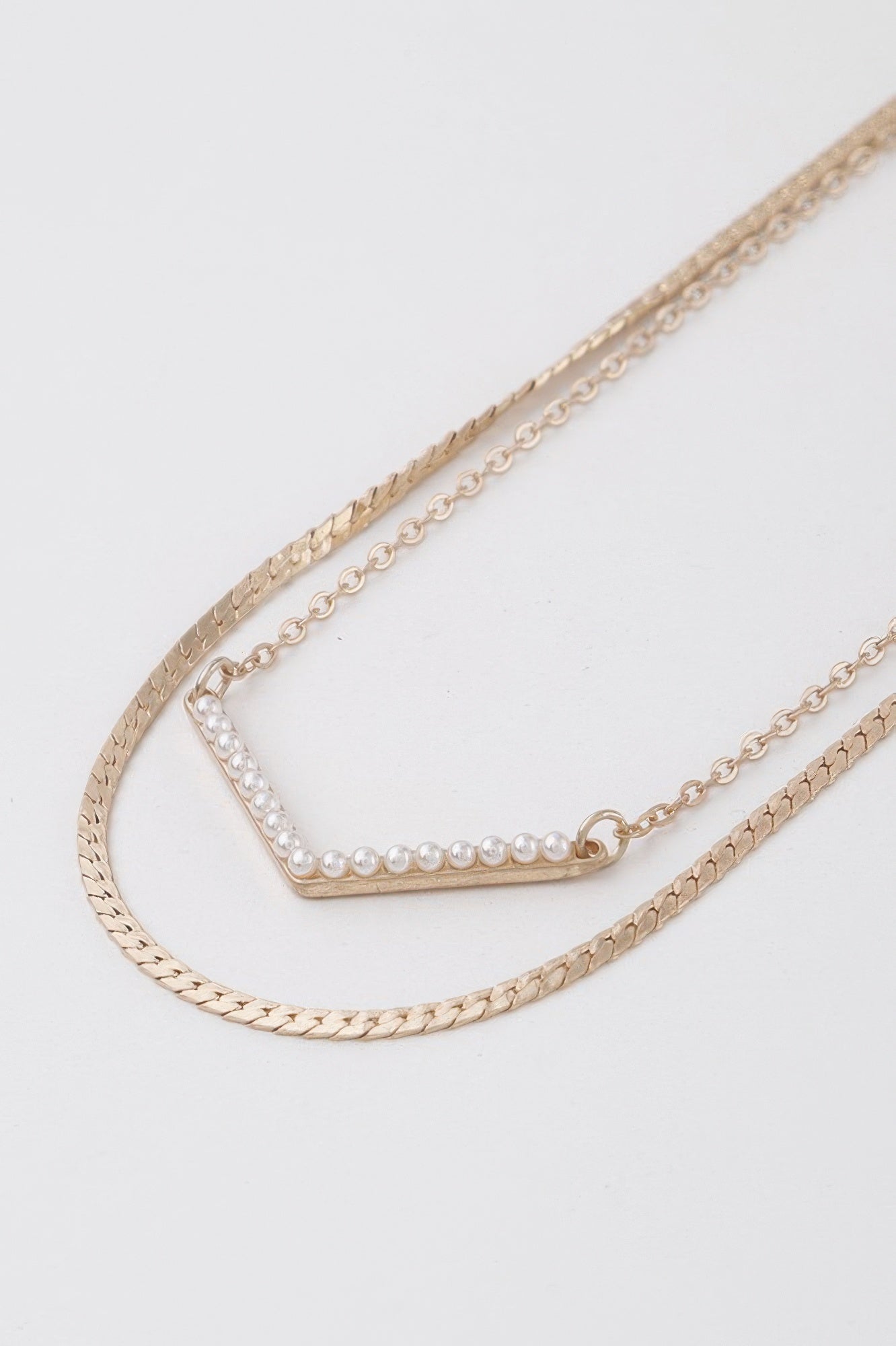 Gold Cream Layered V Necklace Secondary image