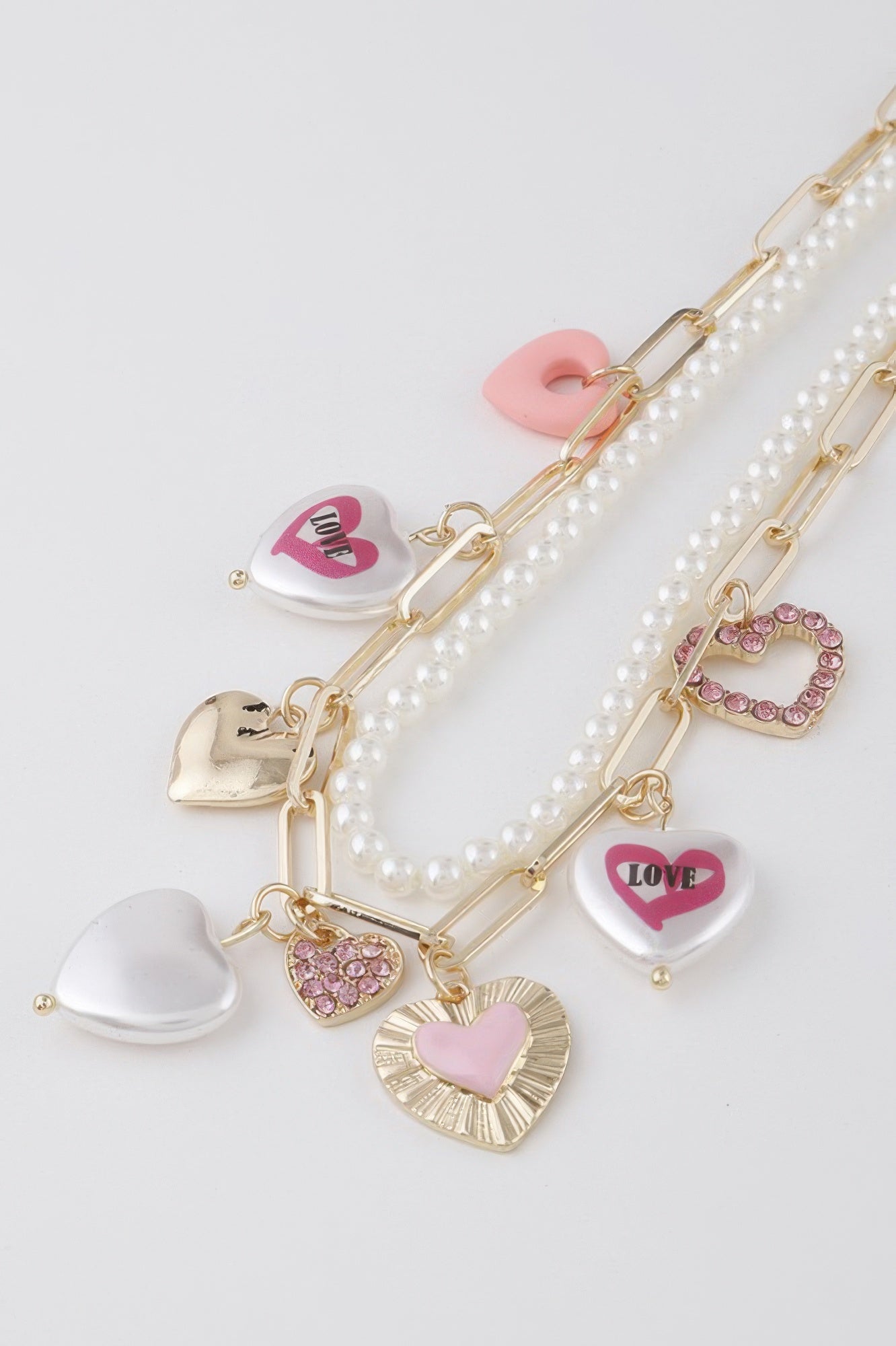 Layered Heart Charm Statement Necklace Secondary image